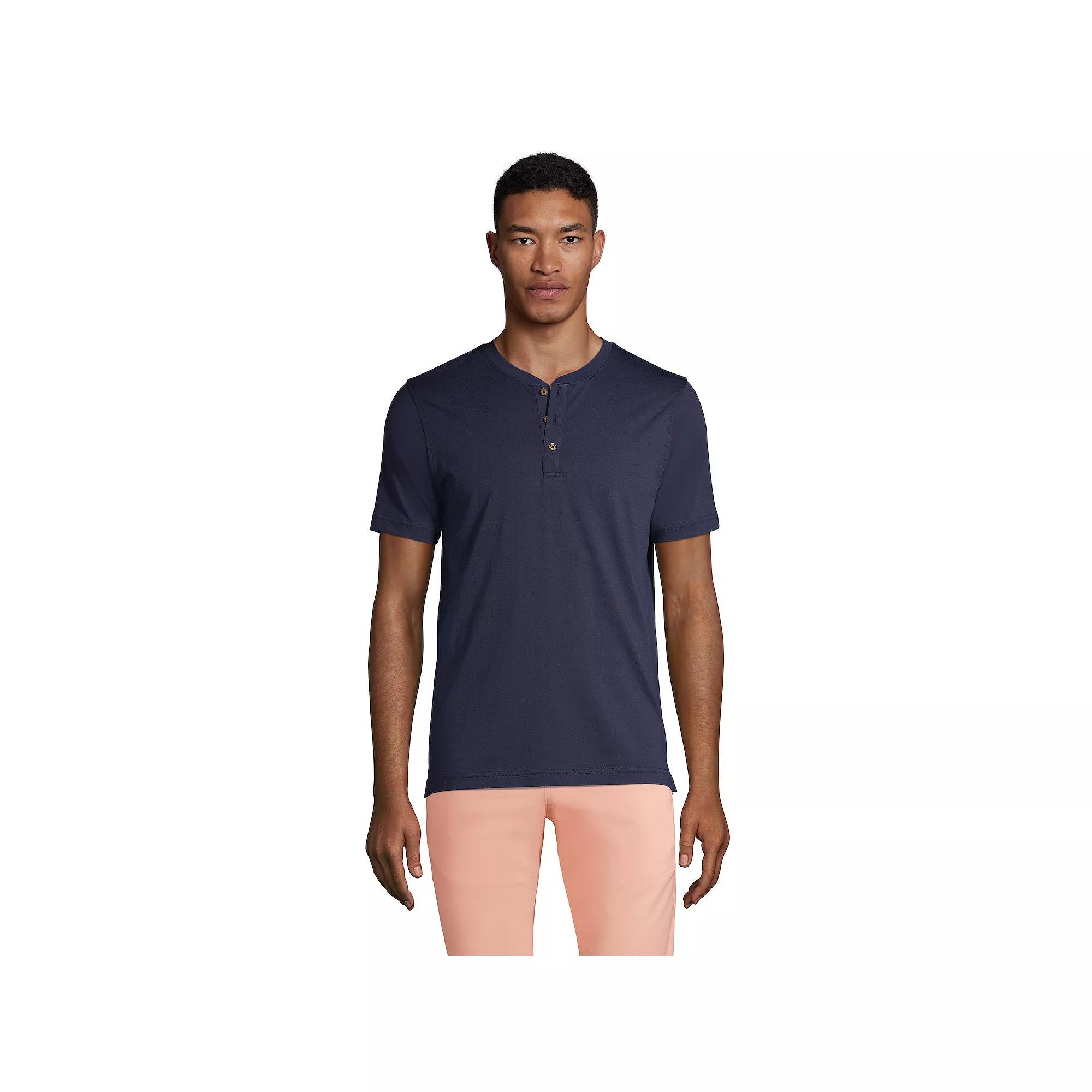 Men's Lands' End Short Sleeve Supima Jersey Henley Top, Size: XXL, Black Product Image