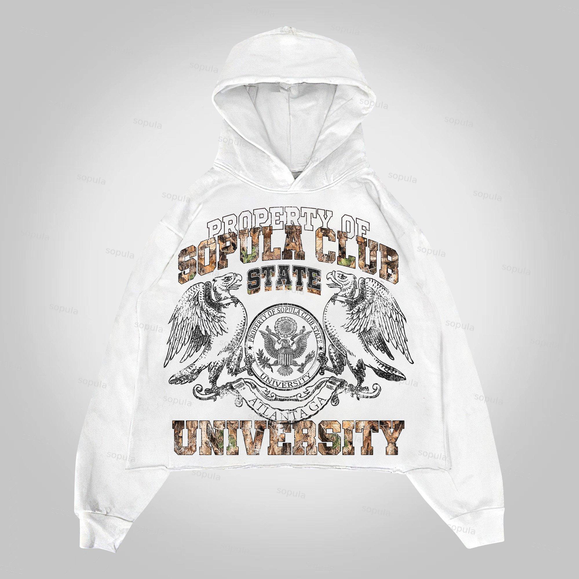 Sopula Vintage Camouflage University Style Graphics Cropped Hoodie Pocketless Hoodie Product Image