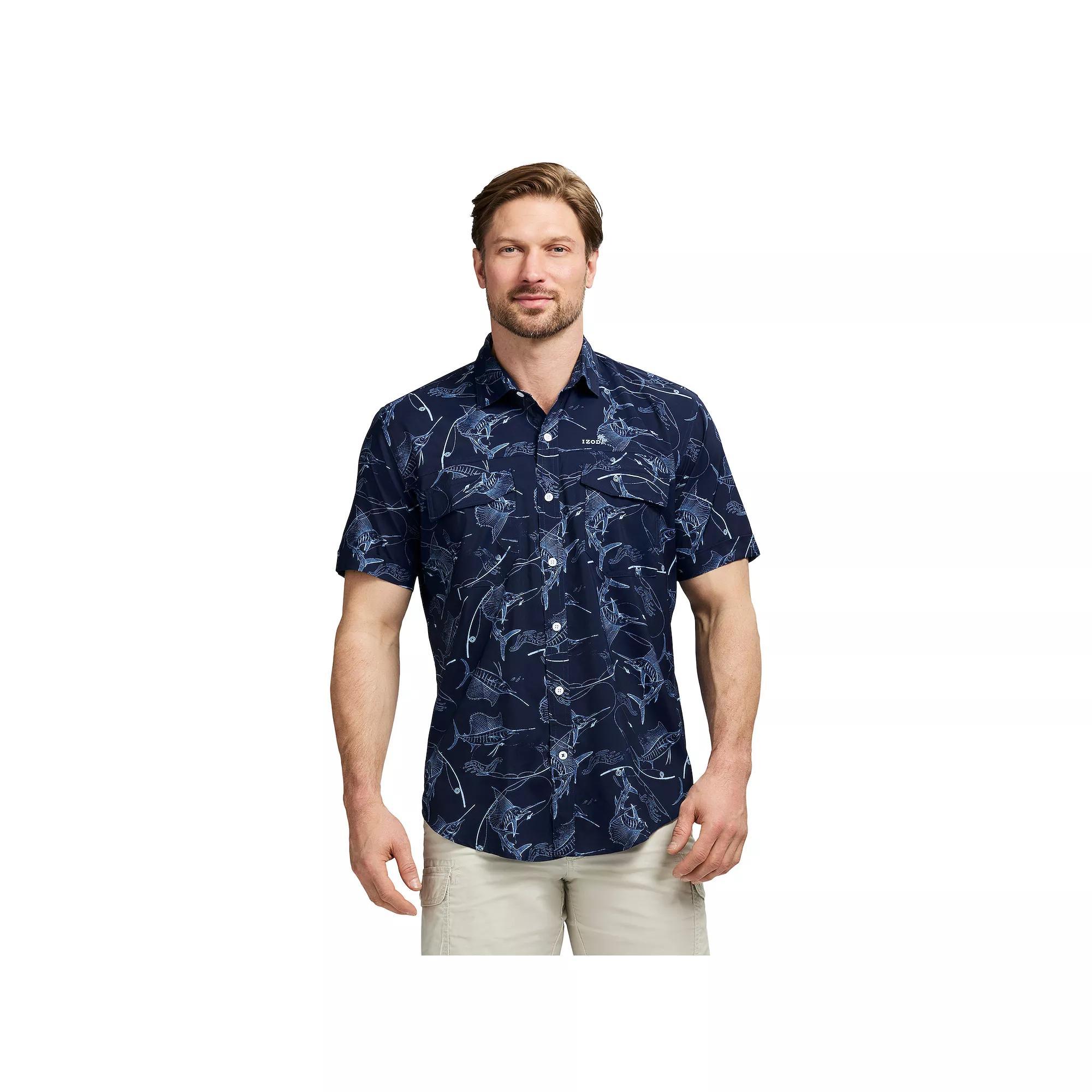 Men's IZOD Sunshield Performance Button Front Shirt, Size: Medium, Blue Fish Product Image