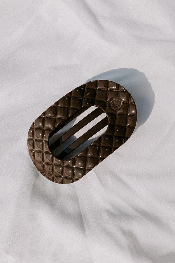 Quilted Medium Round Hair Claw Clip in Dark Taupe Product Image
