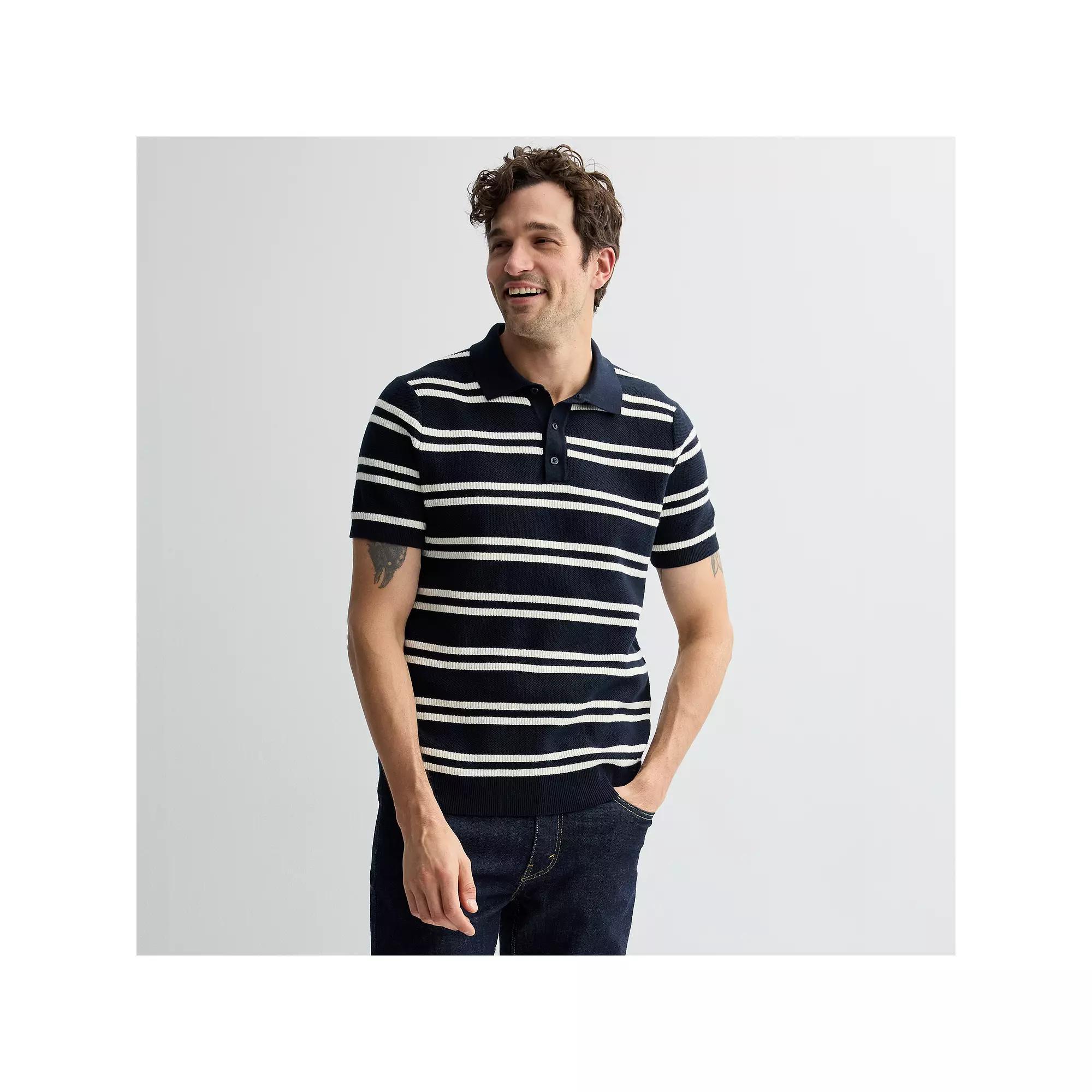 Men's Sonoma Goods For Life® Short Sleeve Nautical Striped Sweater Polo, Size: Medium, Navy White Stripe Product Image