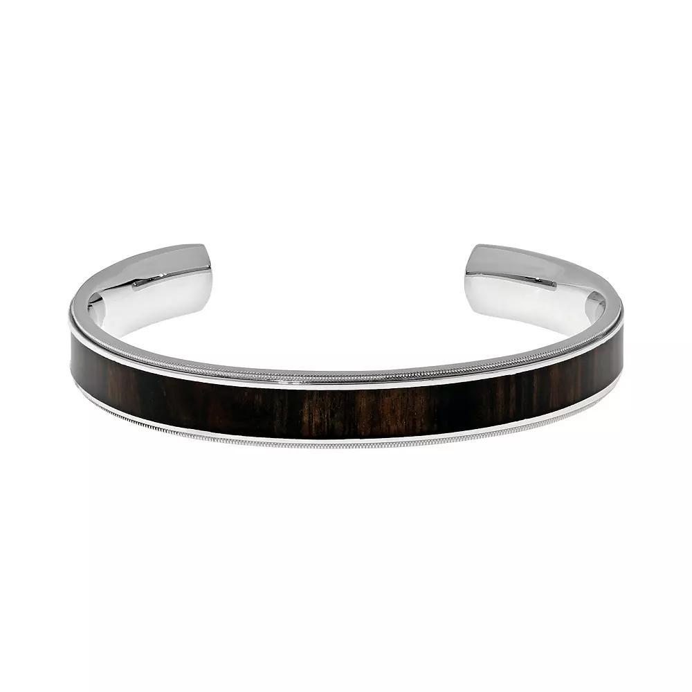 LYNX Stainless Steel Wood Cuff Bracelet - Men, Men's, Brown Product Image