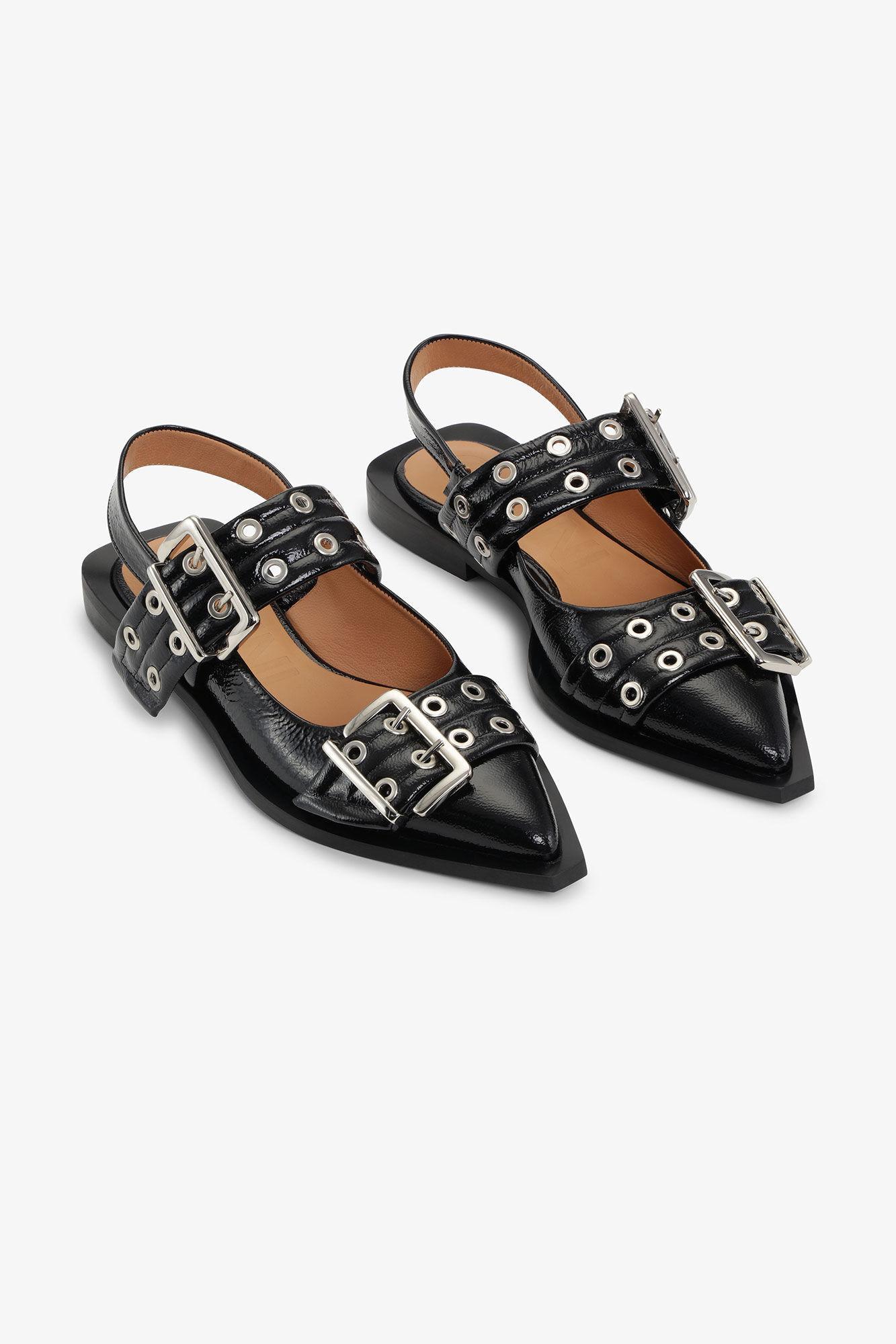 Black Feminine Buckle Ballerinas Product Image