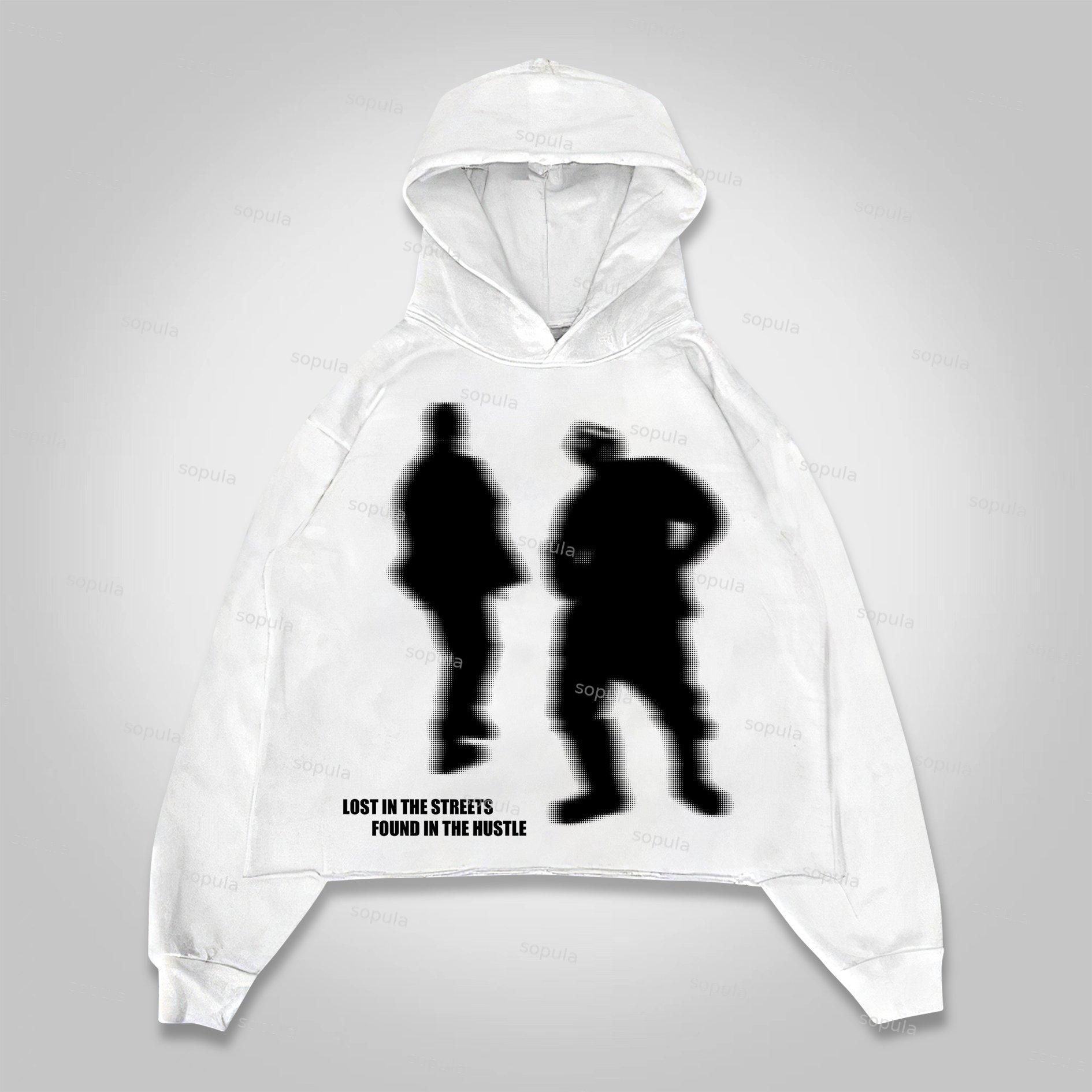 Sopula Street Outlet Abstract Character Graphics Cropped Hoodie Product Image