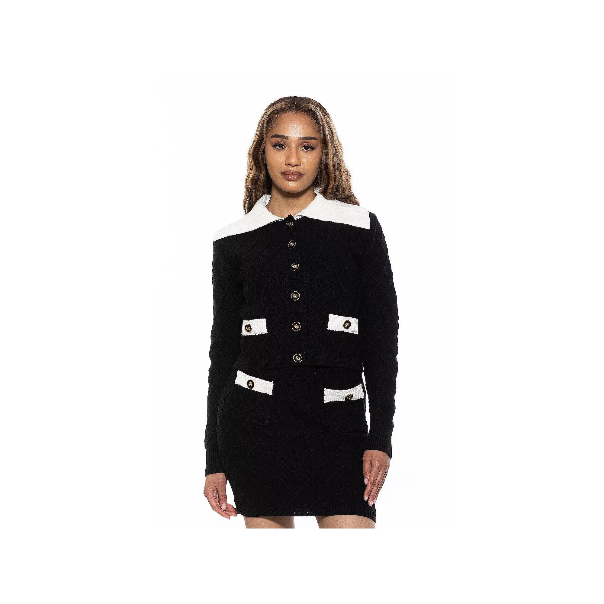Women's ALEXIA ADMOR Alina Wide Contrast Collared Knit Cardigan, Size: Medium, Burgandy Product Image