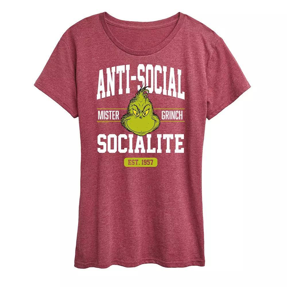 Women's Dr. Seuss The Grinch Anti Social Socialite Graphic Tee, Girl's, Size: XL, Grey Blue Product Image