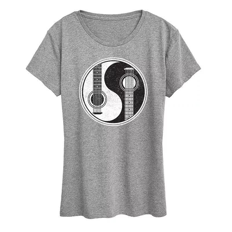 Womens Yin Yang Guitar Graphic Tee Grey Red Product Image