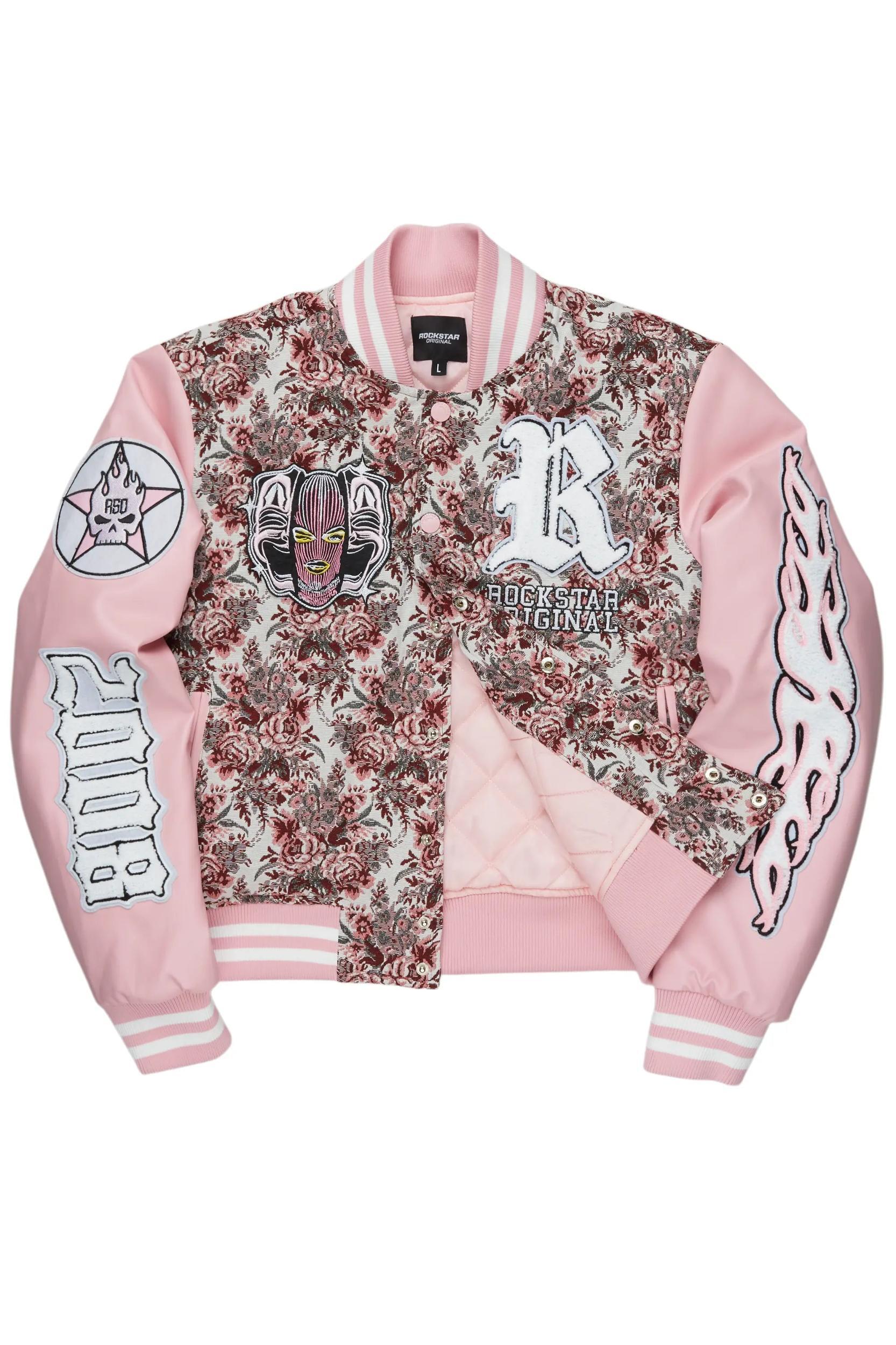 Lakiela Pink Oversized Tapestry Varsity Jacket Female Product Image