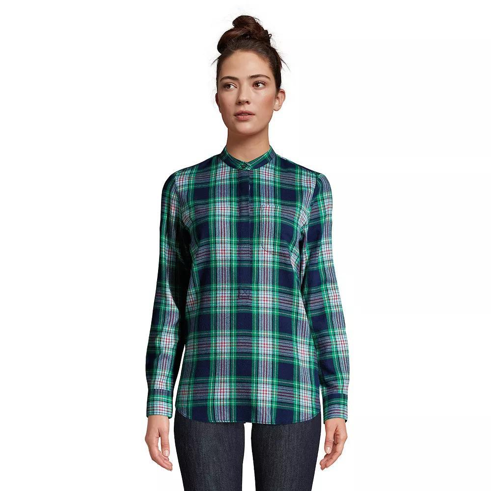 Petite Lands' End Relaxed Flannel Tunic Shirt, Women's, Size: XS Petite, Deep  Blue Plaid Product Image