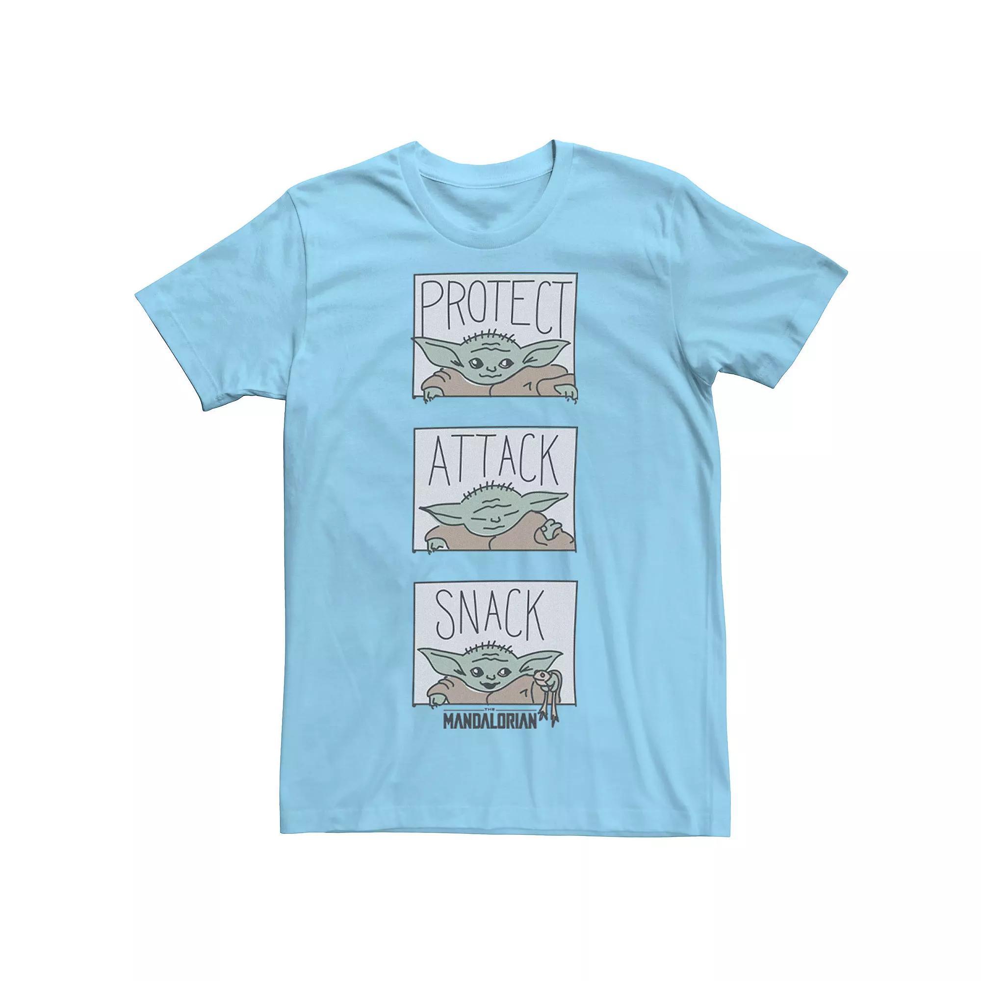 Men's Star Wars The Mandalorian The Child Protect Attack Snack Tee, Size: 3XL, Light Blue Product Image