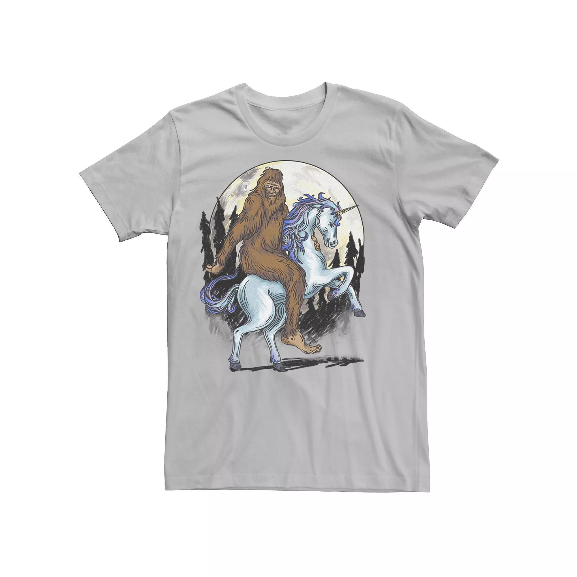 Big & Tall Big Foot On A Unicorn In The Moonlight Drawing Tee, Men's, Size: XL Tall, Grey Heather Product Image