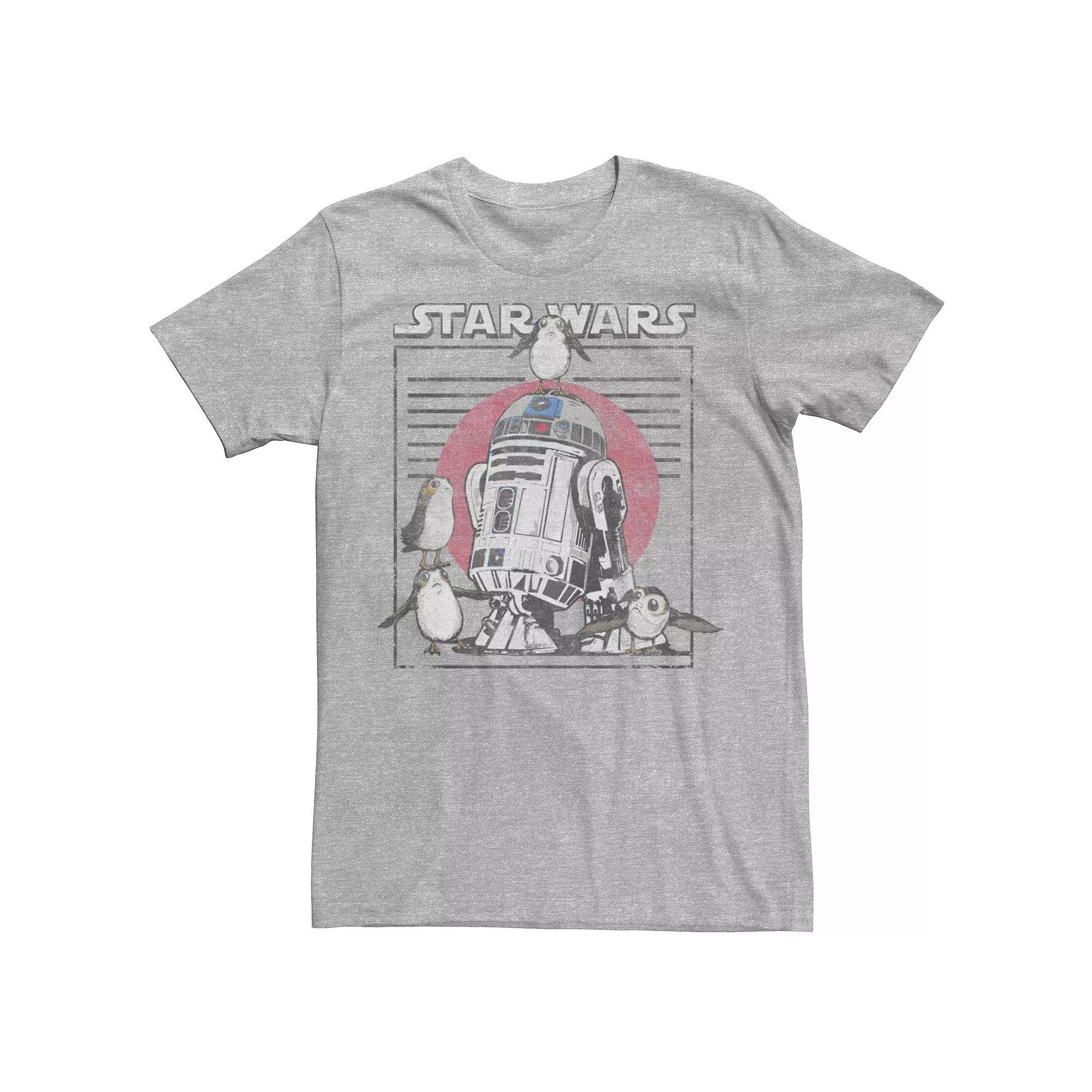 Men's Star Wars Last Jedi Flock of Porgs Surround R2-D2 Tee, Size: Small, Athletic Grey Product Image