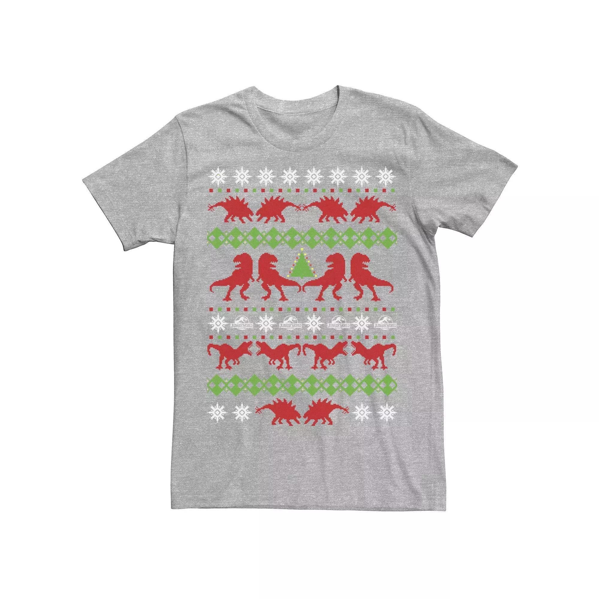 Men's Jurassic World Dino Ugly Holiday Sweater Tee, Size: XL, Athletic Grey Product Image