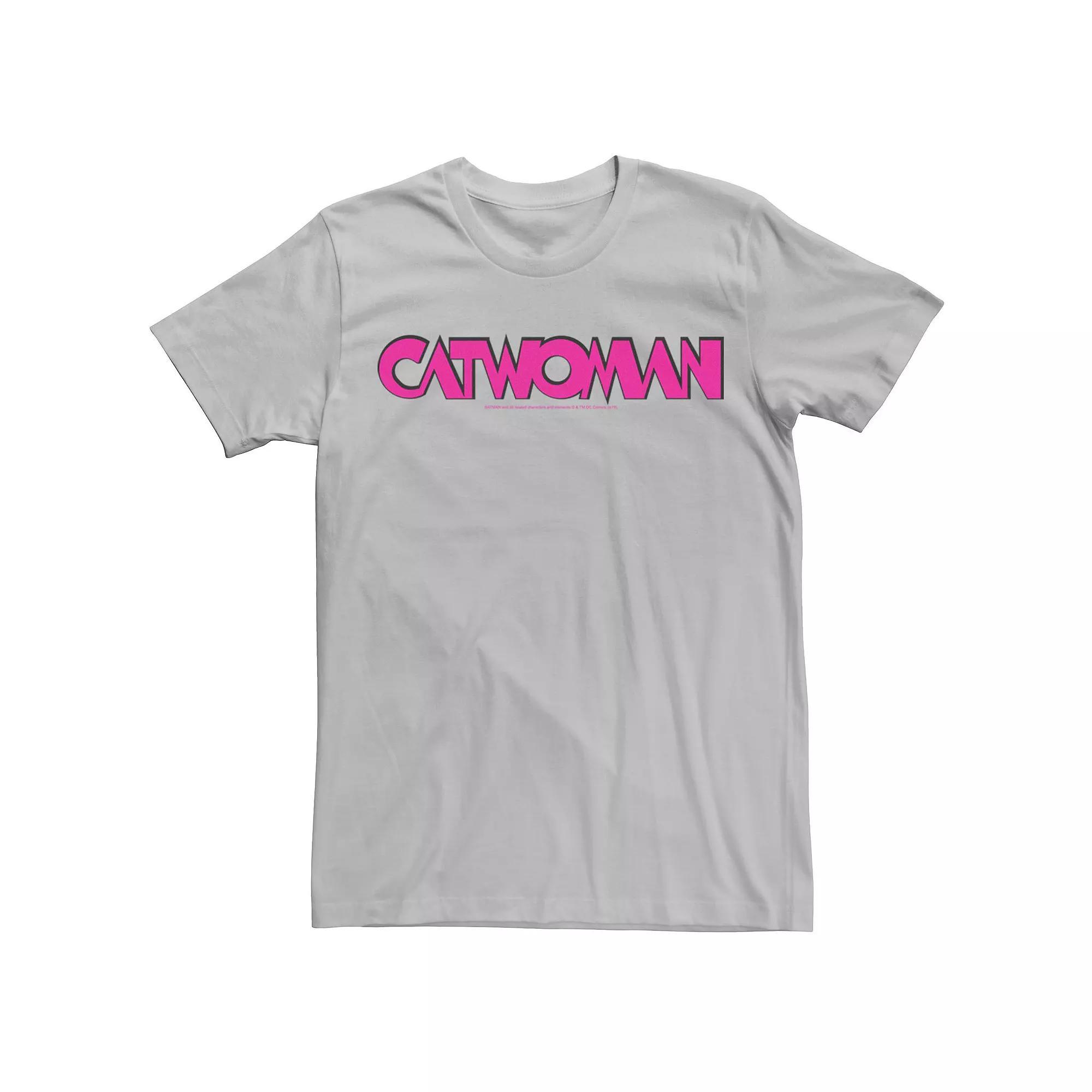 Mens DC Comics Catwoman Pink Retro Text Tee Product Image