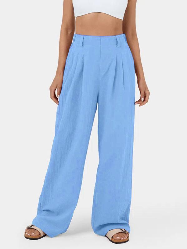 Loose Wide Leg Pleated Solid Color Split-Joint Pants Trousers Product Image