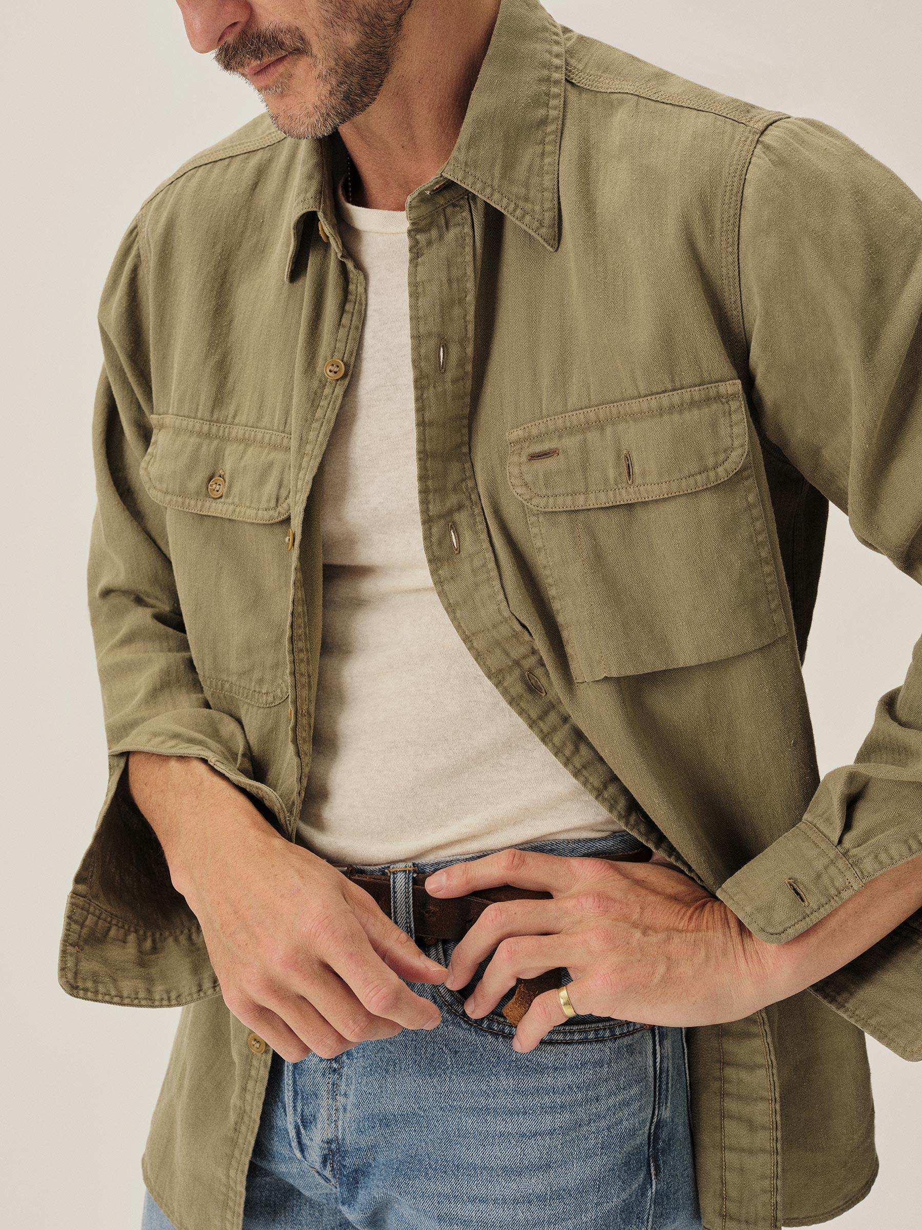 Olive Hemp HBT Soft Pack Station Shirt - Buck Mason- Modern American Classics Product Image