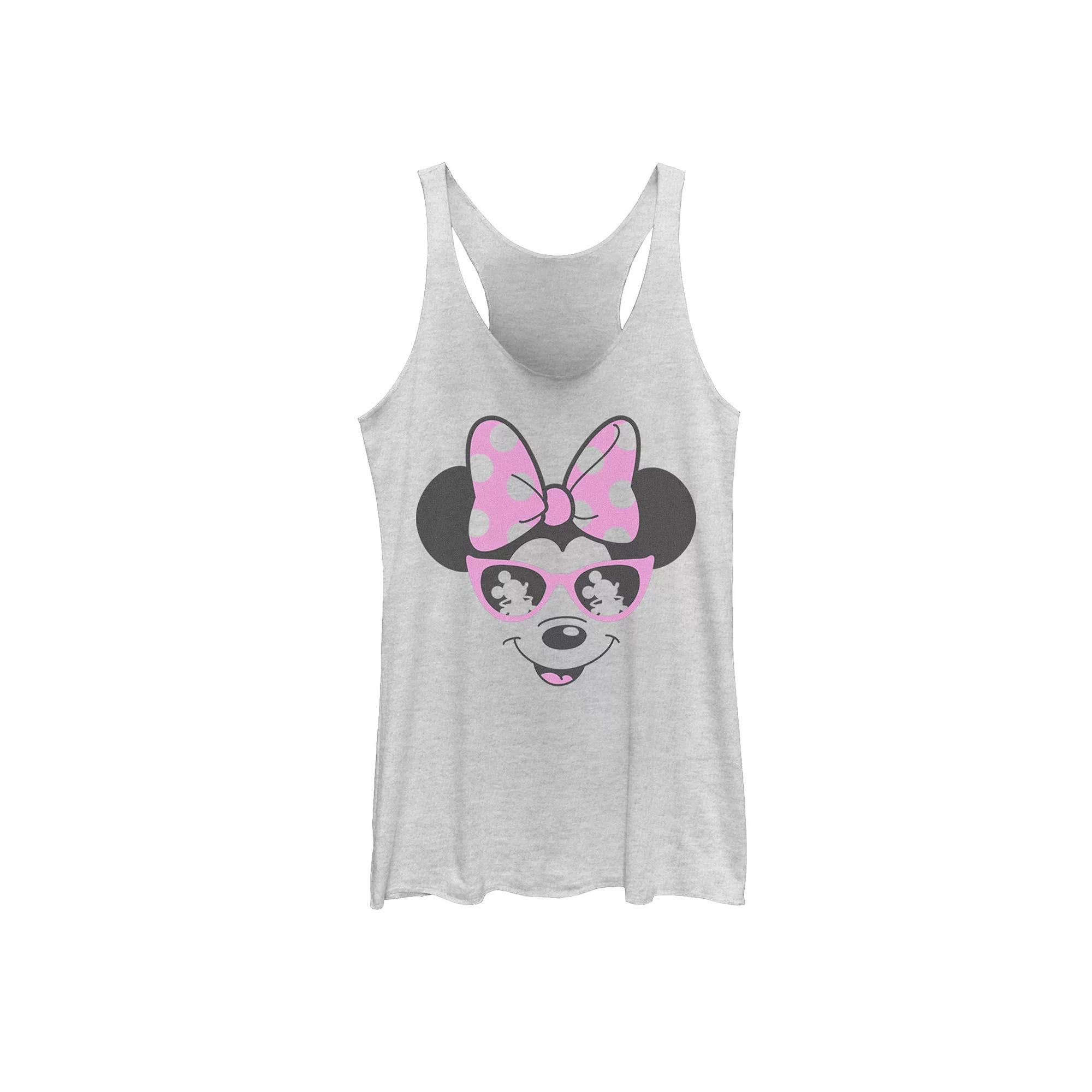 Disney's Mickey And Friends Minnie Mouse Sunglasses Portrait Juniors' Racerback Graphic Tank Top, Girl's, Size: XL, White Grey Product Image