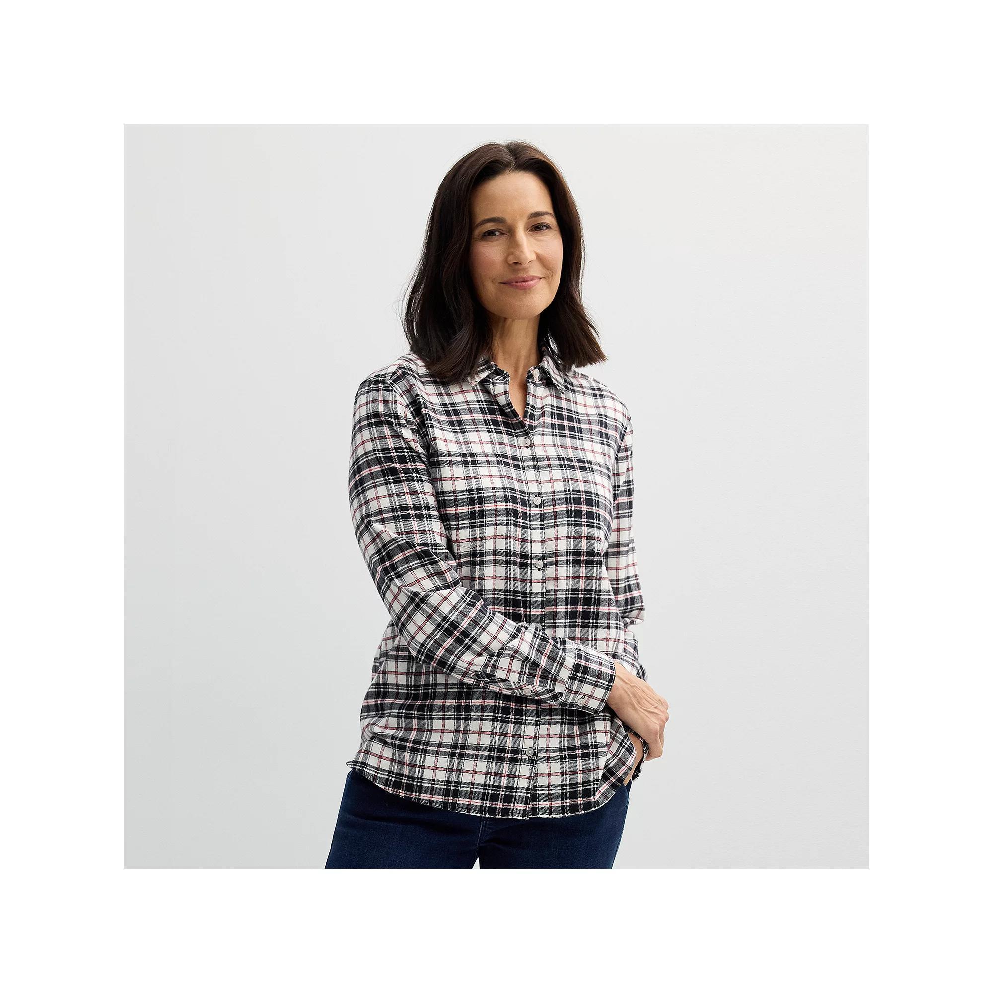 Women's Croft & Barrow® The Extra Soft Plaid Flannel Shirt, Size: XS, Pink Color Plaid Product Image