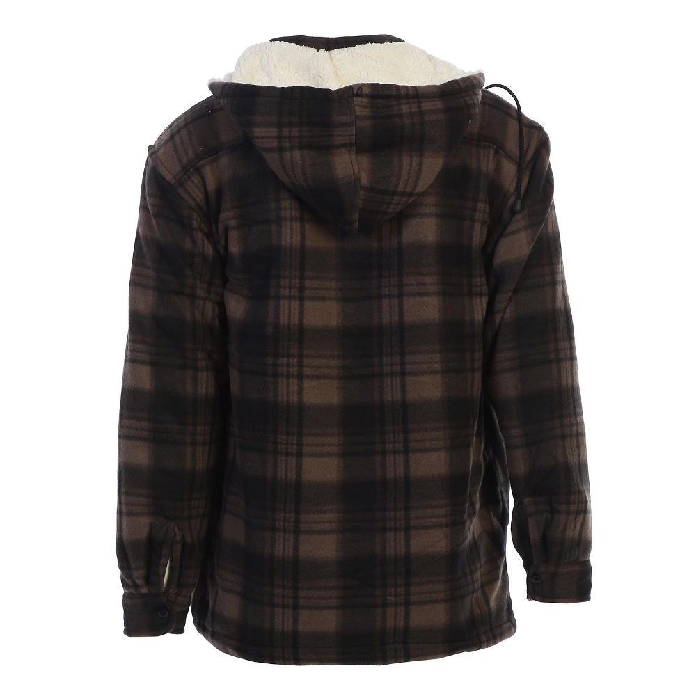 Gioberti Mens Faux Shearling Lined Flannel Jacket with Removable Hood Product Image