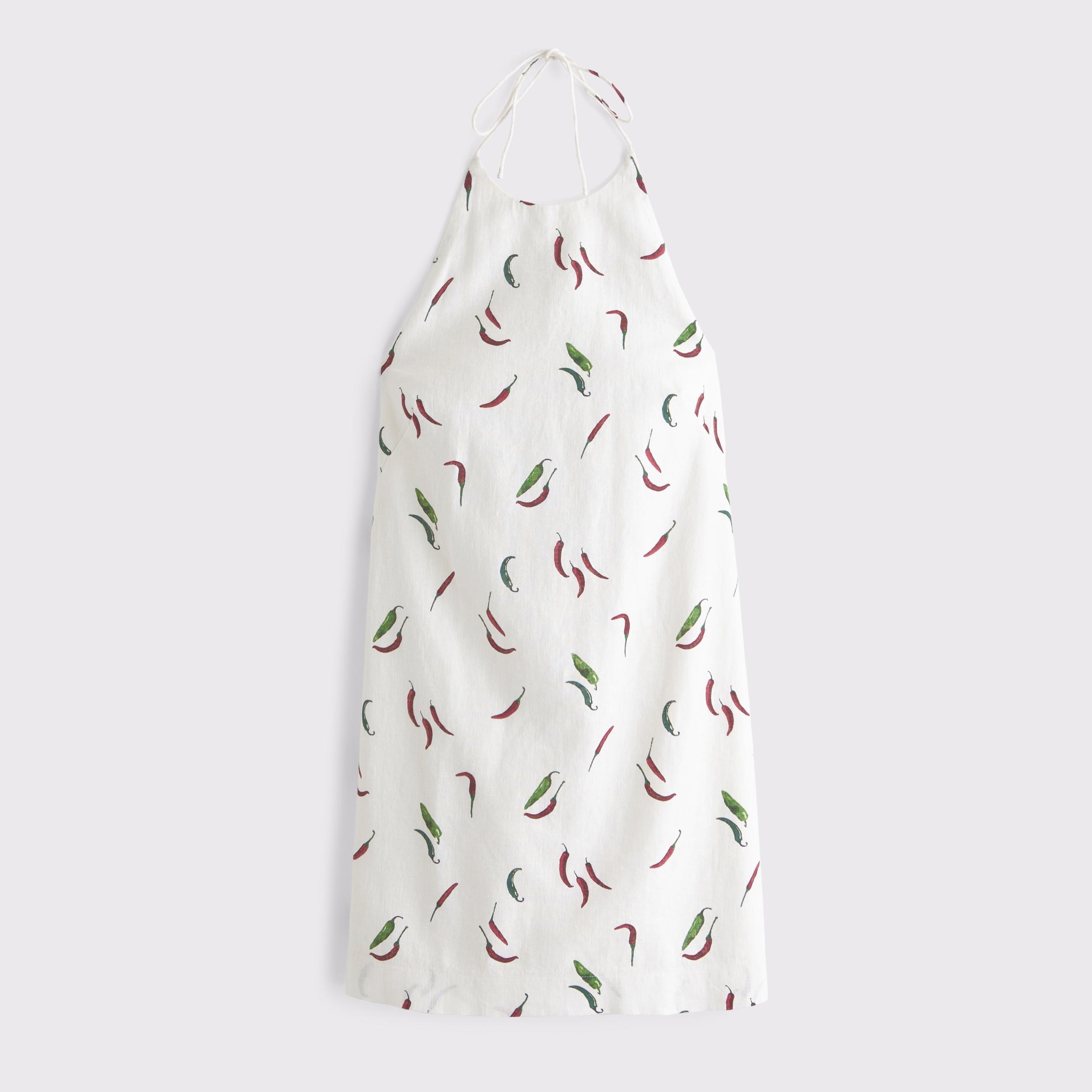 Open-Back Halter Linen-Blend Mini Dress Product Image