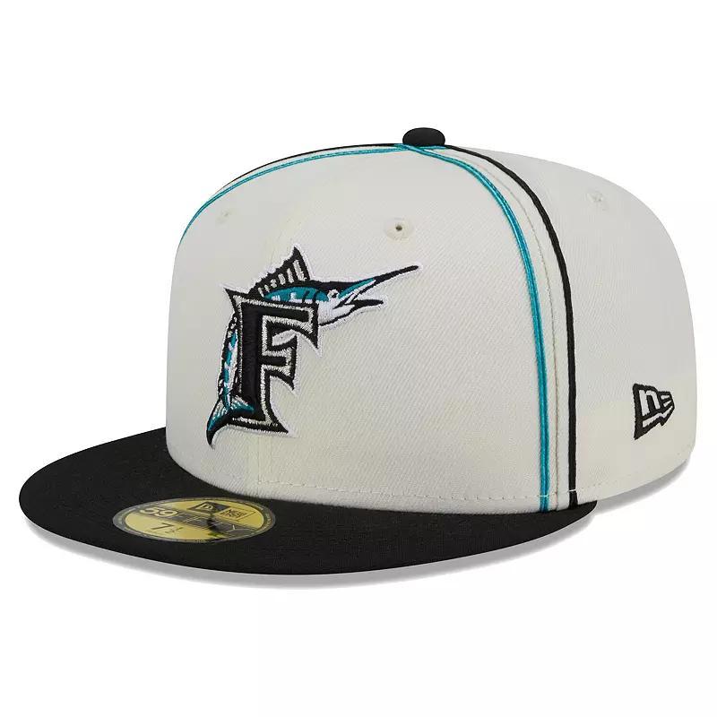 Men's New Era  Cream/Black Florida Marlins Chrome Sutash 59FIFTY Fitted Hat, Size: 7 3/4, Mlb Beige Product Image