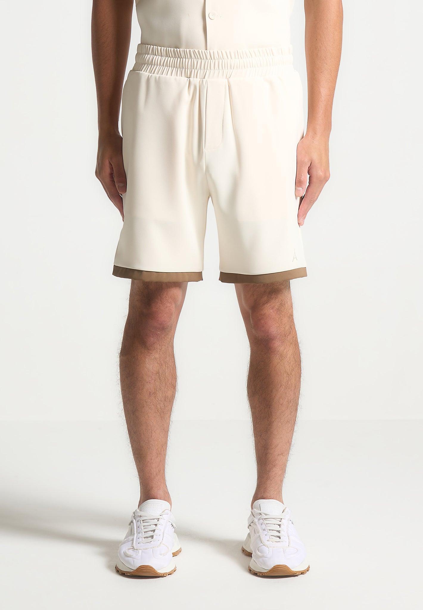 Colour Block Shorts - Cream/Brown Male Product Image