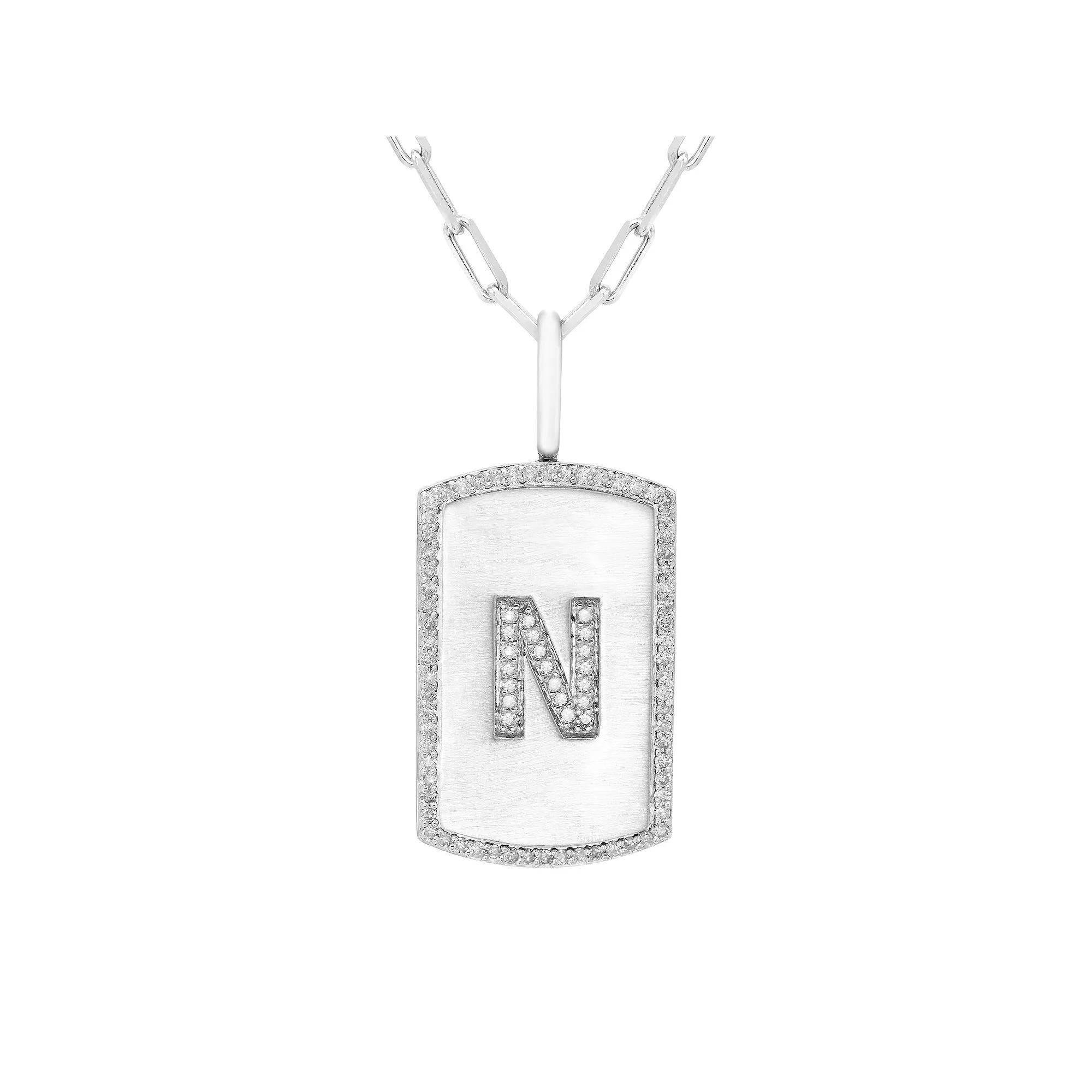 It's Personal Initial Sterling Silver & 1/4 Carat T.W. Diamond Dog Tag Necklace, Women's, Size: 20", Sterling Z Product Image