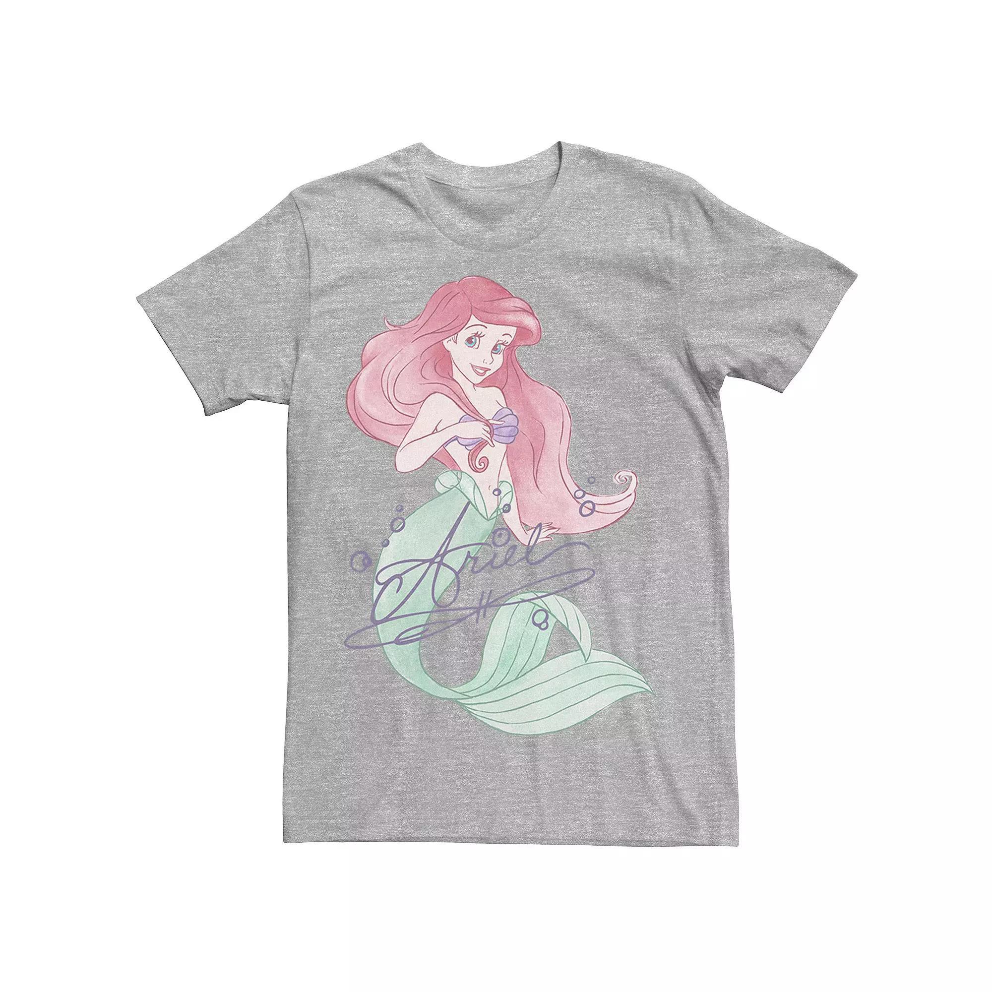Disney's The Little Mermaid Ariel Men's Signed Portrait Tee, Size: Small, Athletic Grey Product Image