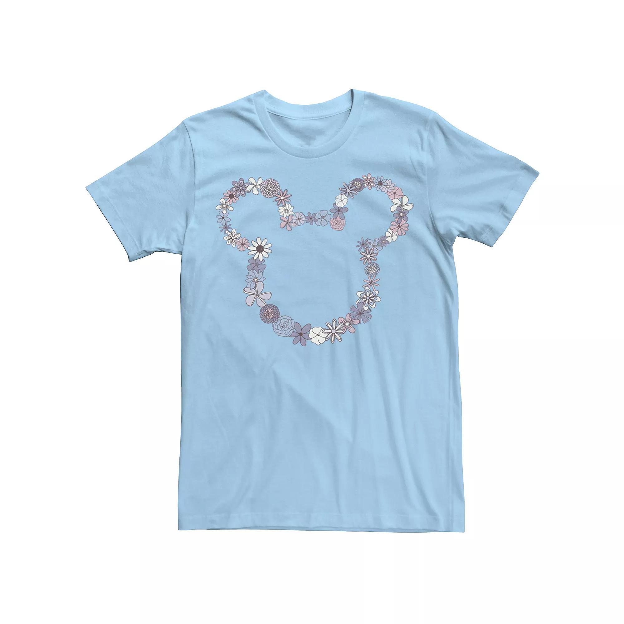 Disney's Mickey & Friends Mickey Floral Outline Men's Tee, Size: Medium, Light Blue Product Image