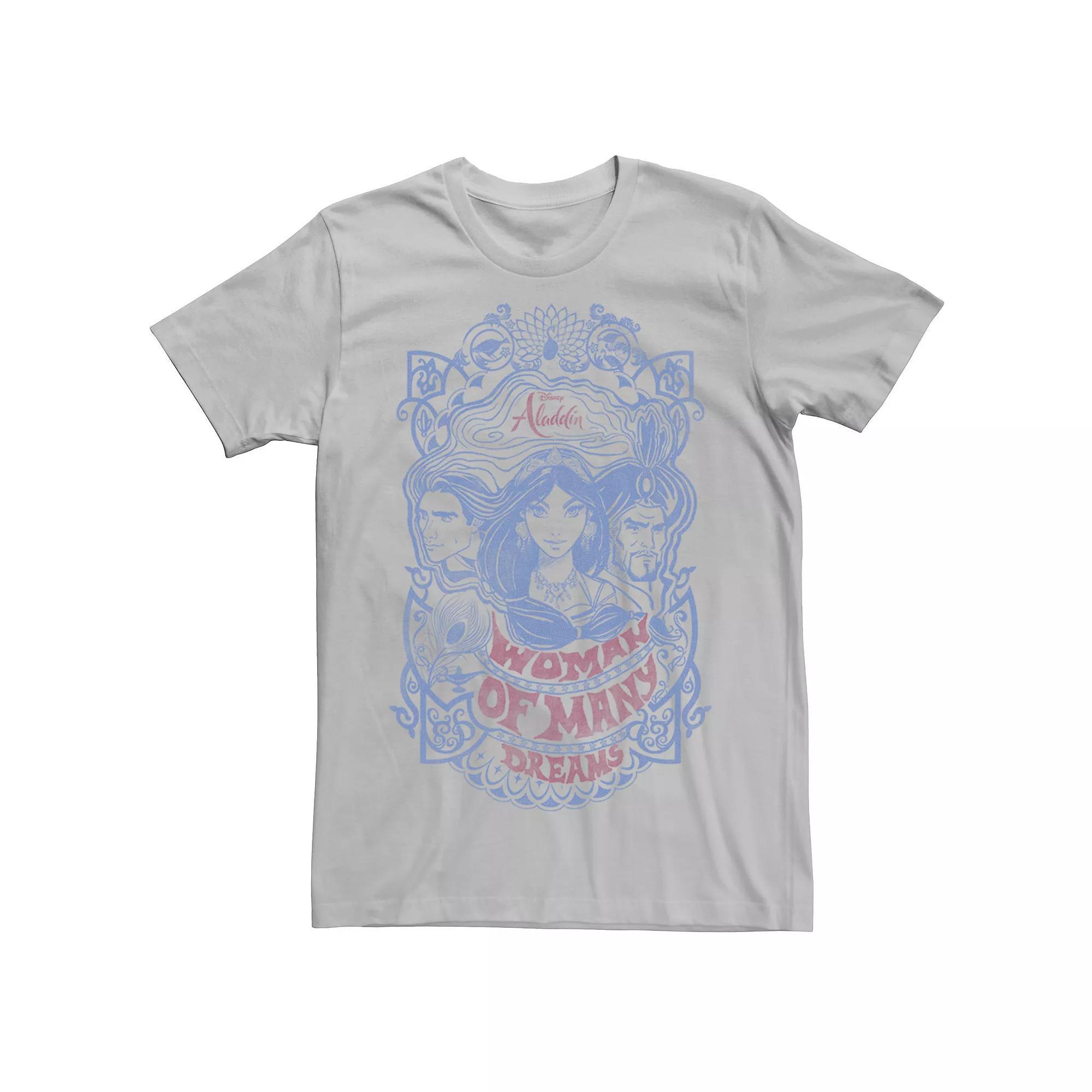 Men's Disney's Aladdin Live Action Trio Line Art Sketch Tee, Size: 3XL, Silver Product Image