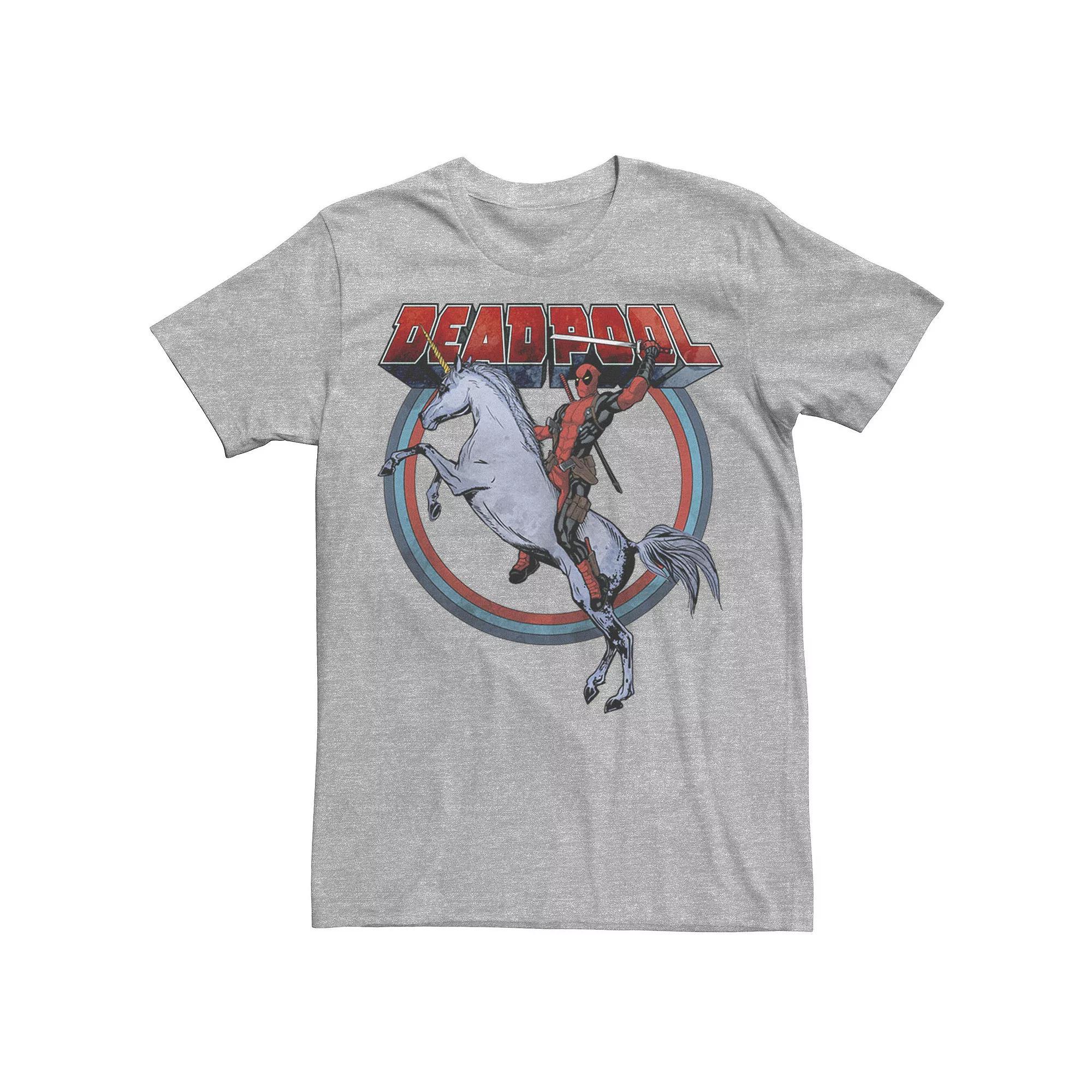 Men's Marvel Deadpool Riding A Unicorn Circle Tee, Size: Small, Athletic Grey Product Image