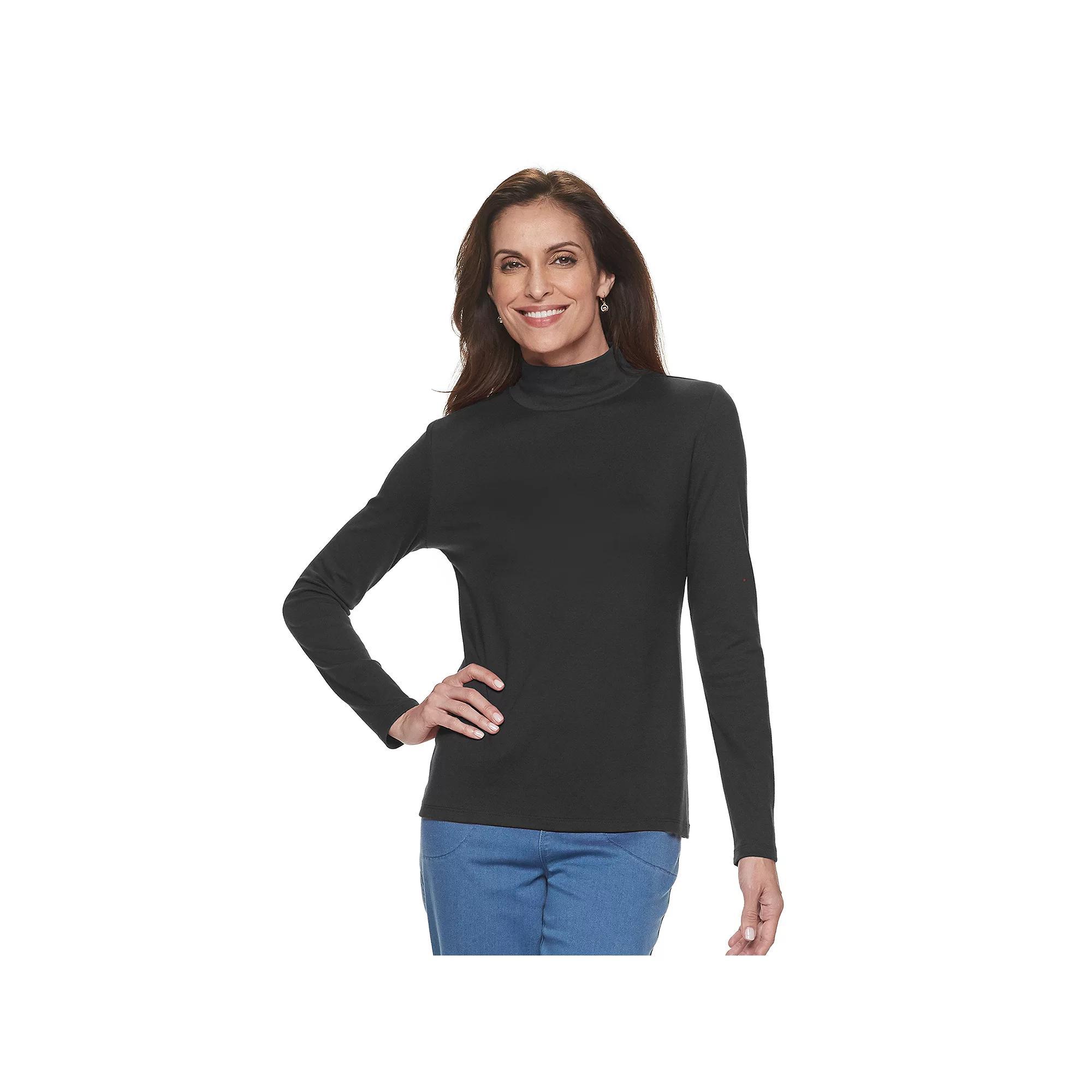 Petite Croft & Barrow® Long Sleeve Mockneck Top, Women's, Size: XXL Petite, Black Product Image