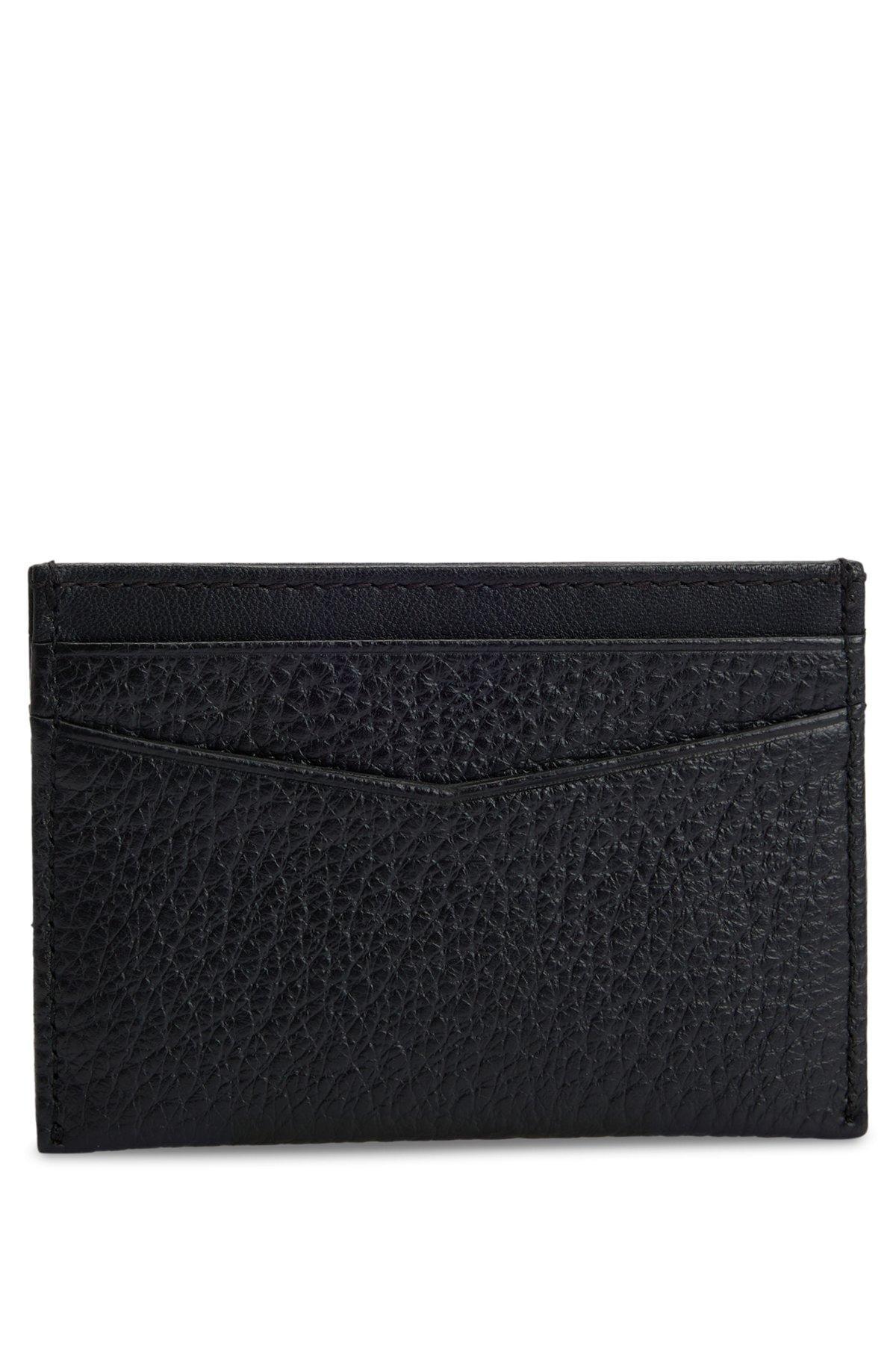 BOSS - Card holder in grained leather with metallic logo lettering - Black Product Image