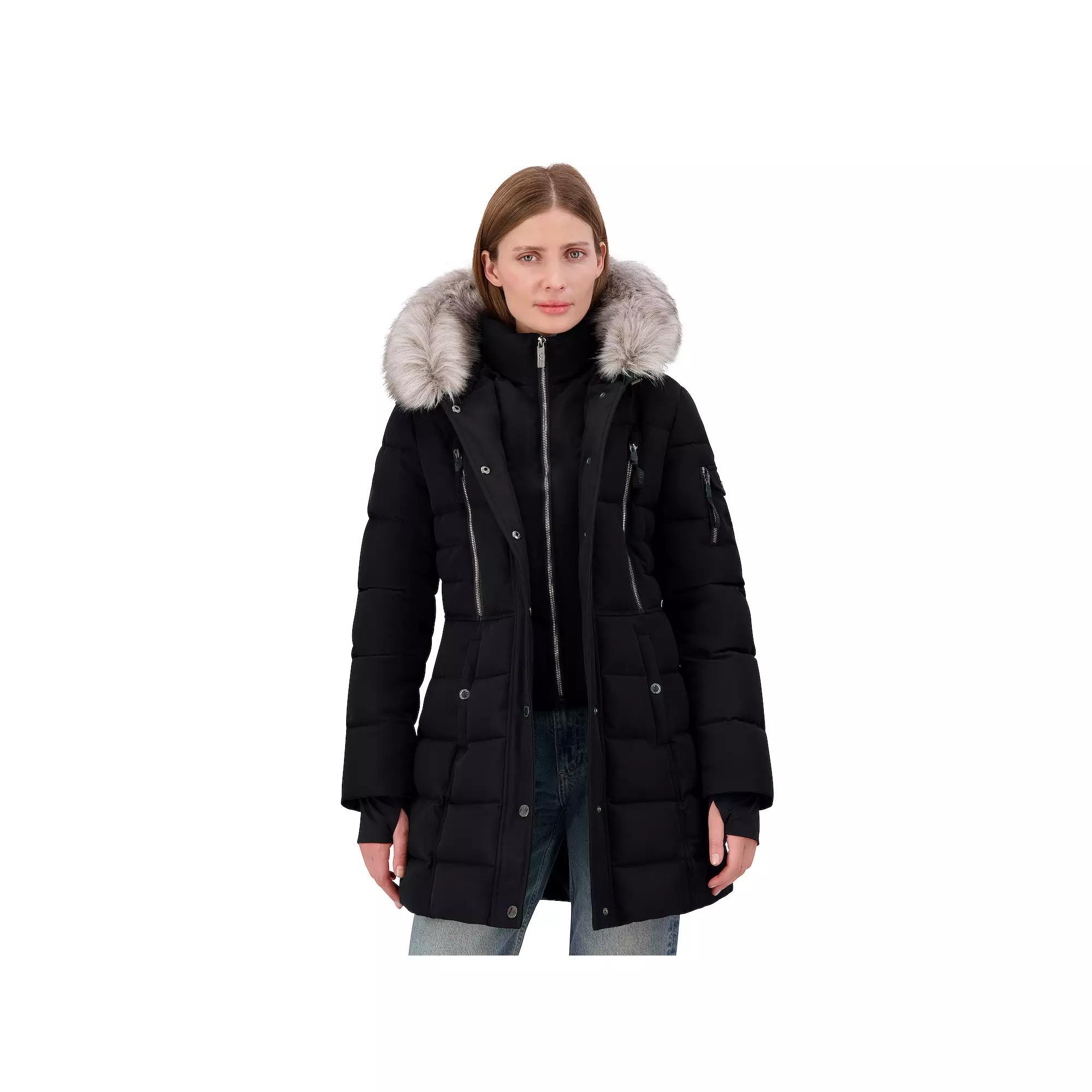 Women's Nautica Faux Fur Trim Hooded Heavyweight Puffer Jacket, Girl's, Size: XL, Black Product Image