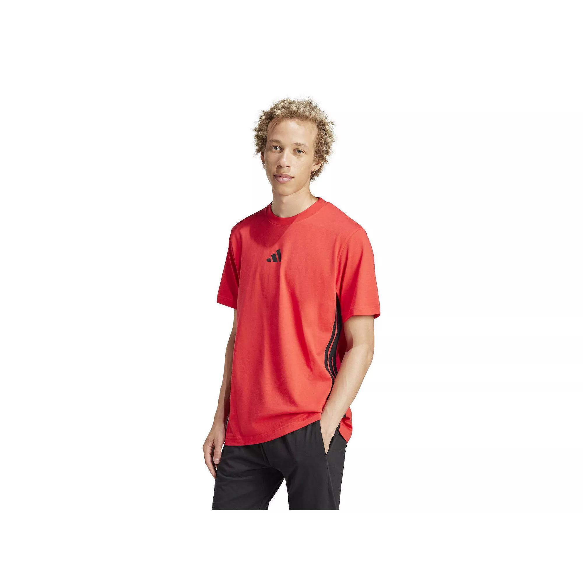 Men's adidas Essentials 3-Stripes Single Jersey Sportswear T-Shirt, Size: XL, Pure Red Product Image
