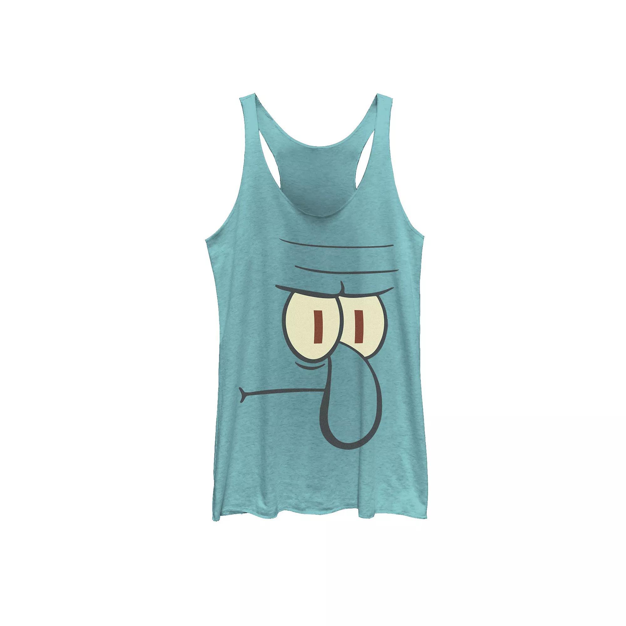 Juniors' SpongeBob SquarePants Squidward Big Face Racerback Graphic Tank Top, Girl's, Size: XS, Tahiti Blue Product Image