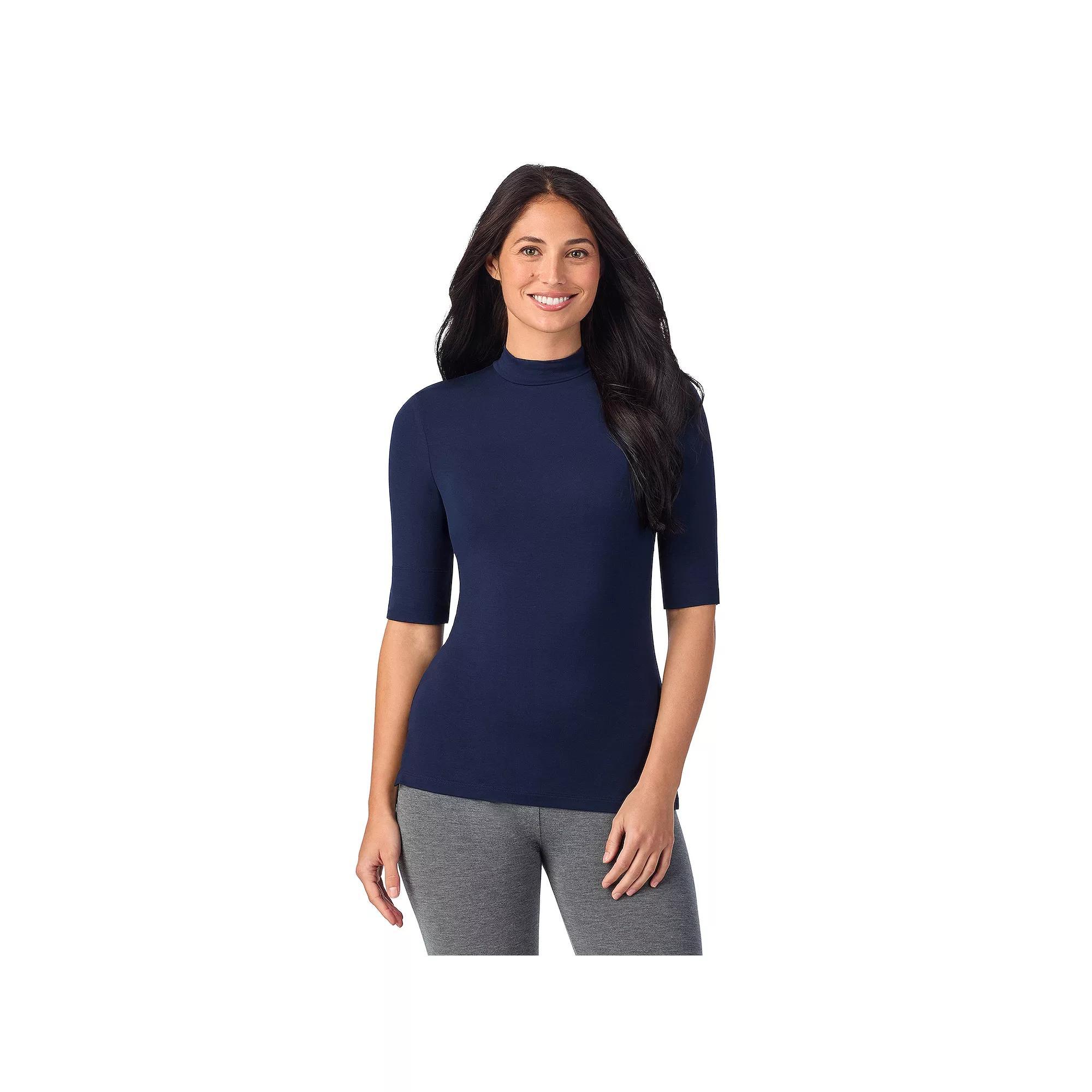 Women's Cuddl Duds® Softwear with Stretch Elbow Sleeve Mockneck Top, Size: XL, Blue Product Image