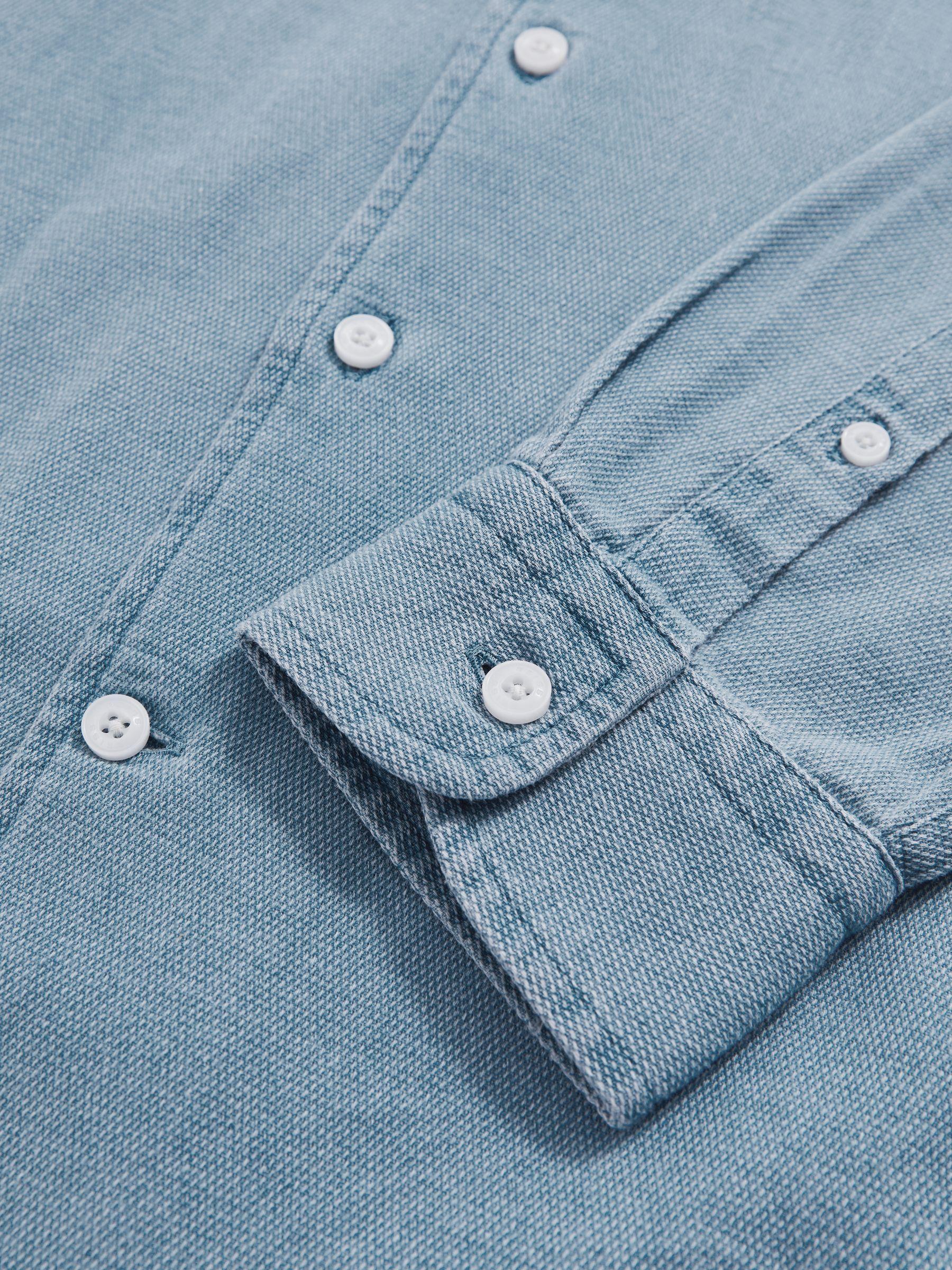 Cotton-Piqué Button-Down Chambray Shirt in Washed Blue Product Image