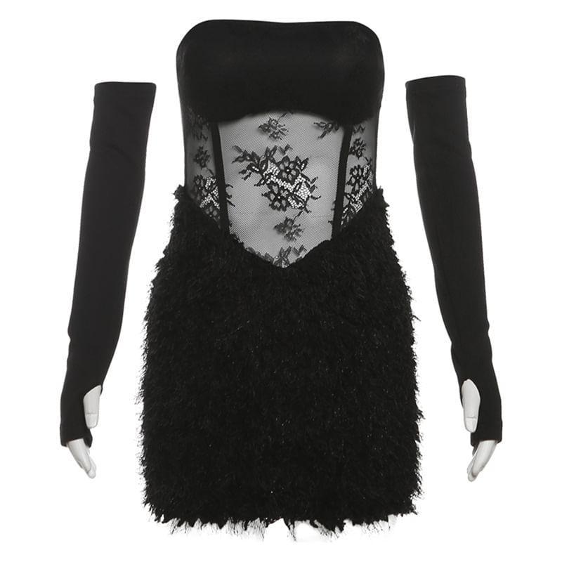 Strapless Lace Panel Bodycon Mini Dress Product Image