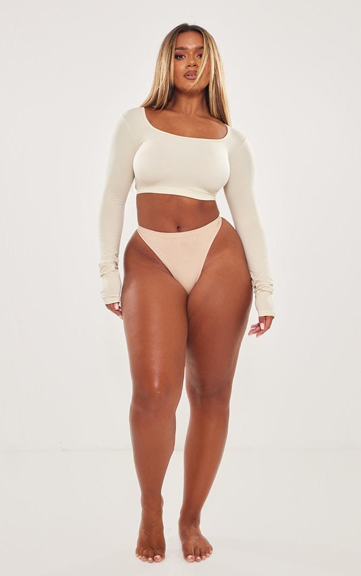Shape Stone Stretch Seamless Scoop Neck Long Sleeve Crop Top Product Image