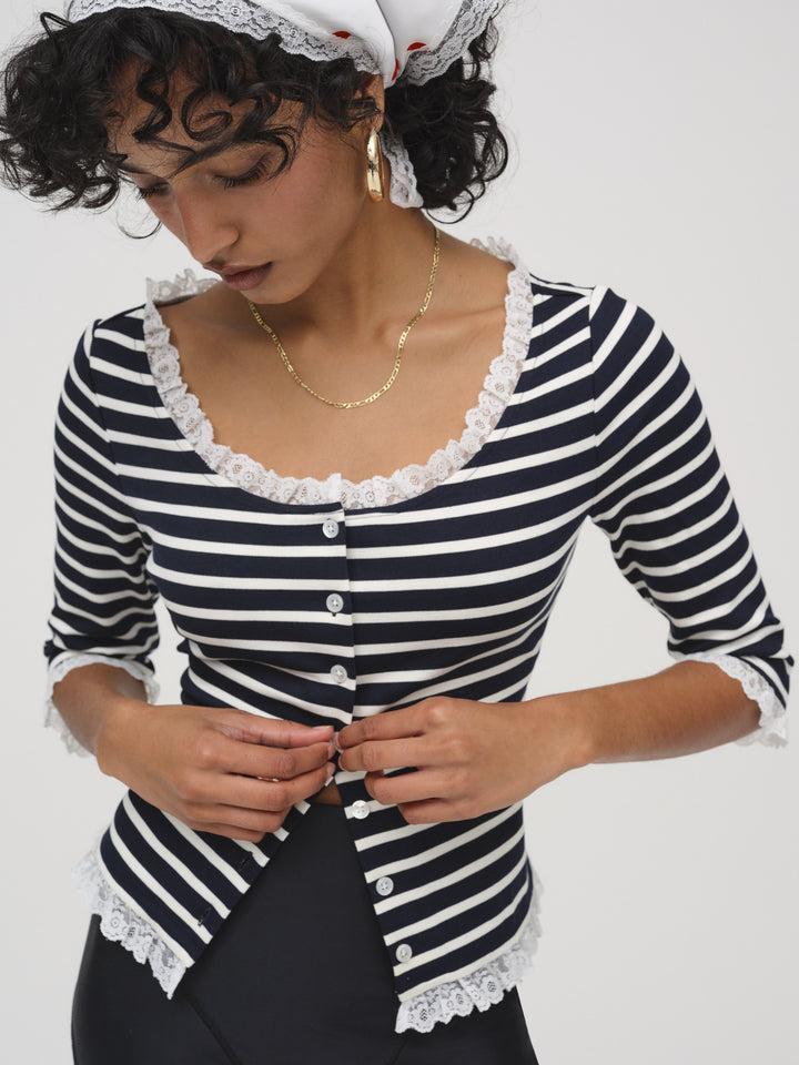 Suzette Stripe Cardigan — Black Product Image