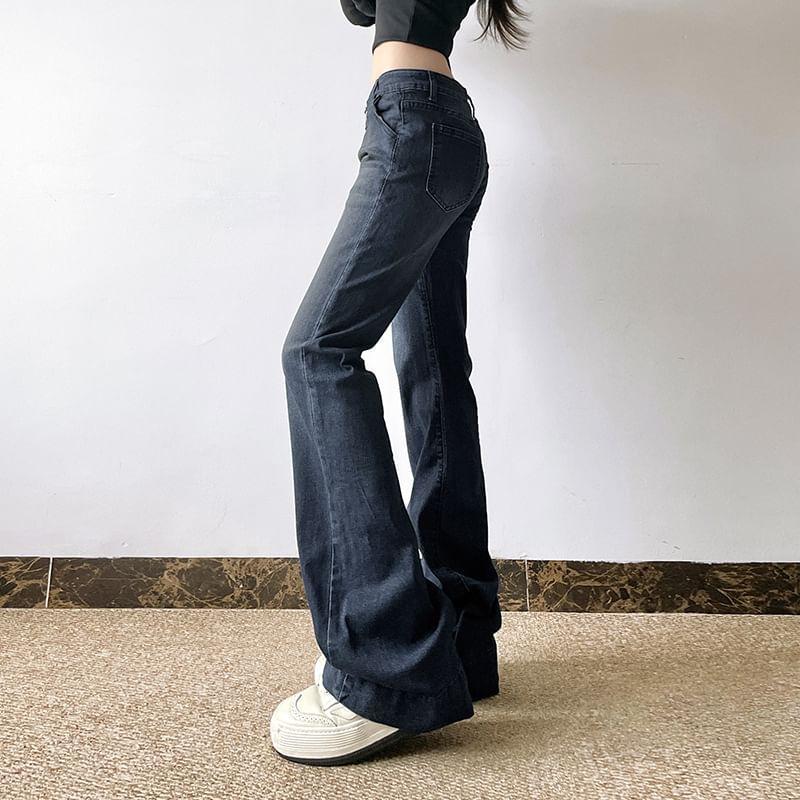 Low Waist Distressed Washed Bootcut Jeans Product Image