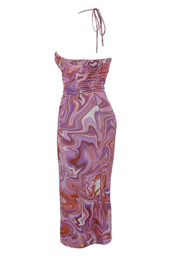 Kasia Purple Swirl Cutout Midi Dress Product Image