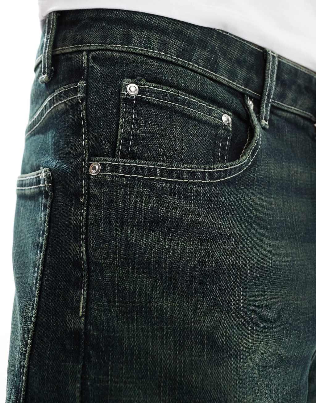 ASOS DESIGN slim jeans in washed black with green tint Product Image