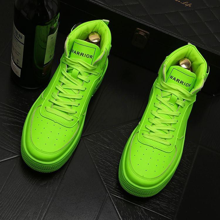 Platform Plain Lace-Up Faux Leather High Top Sneakers Product Image