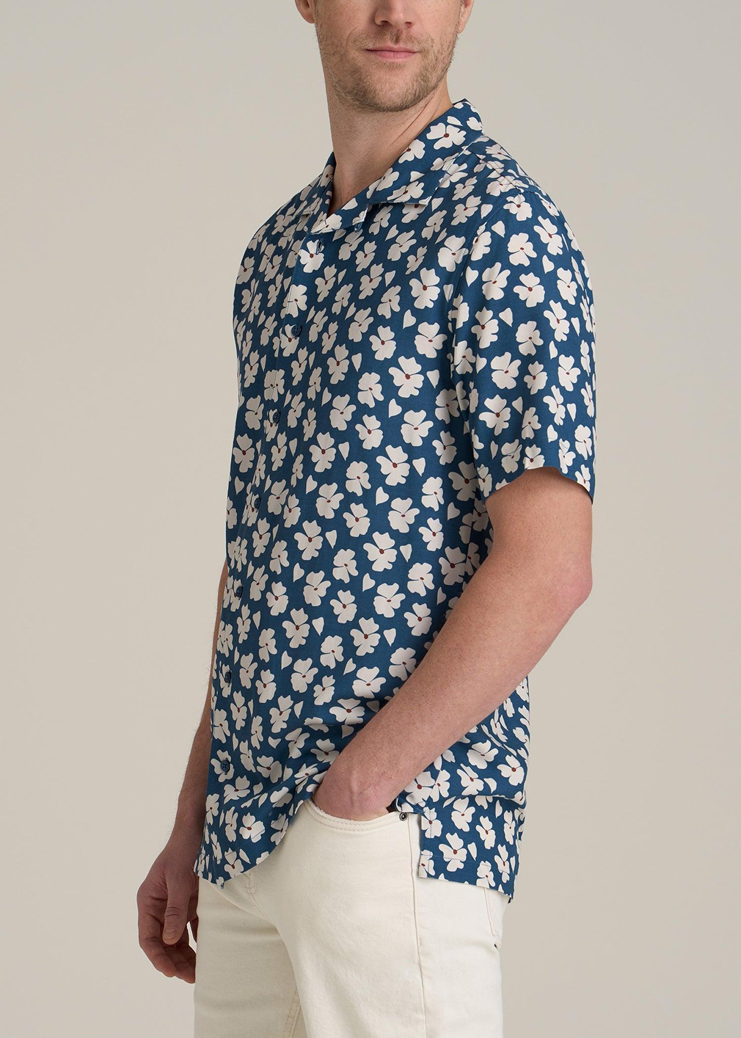 Short Sleeve Resort Shirt for Tall Men in Bright Blue Floral Product Image
