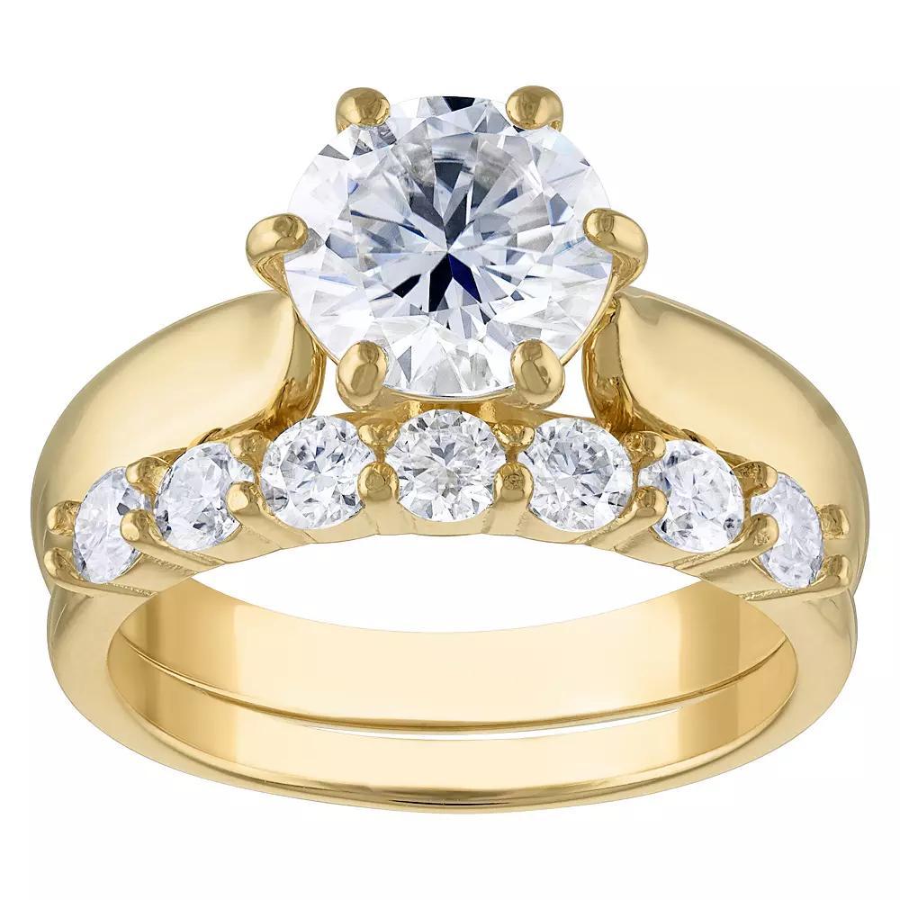 White Lotus 14k Gold Over Silver 3 1/10 Carat T.W. Lab-Created Moissanite Bridal Set Ring, Womens, Gold Tone Product Image