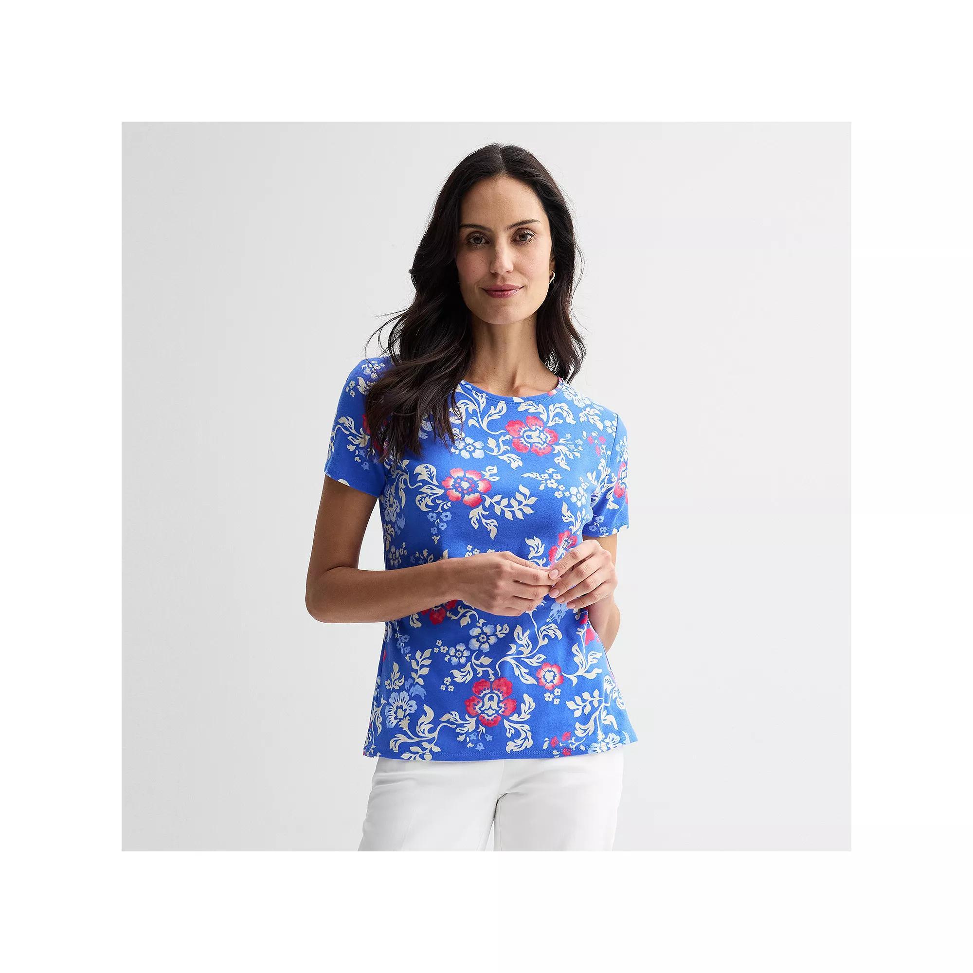 Women's Croft & Barrow® Essential Crewneck Tee, Size: XS, Blue Exploded Floral Product Image
