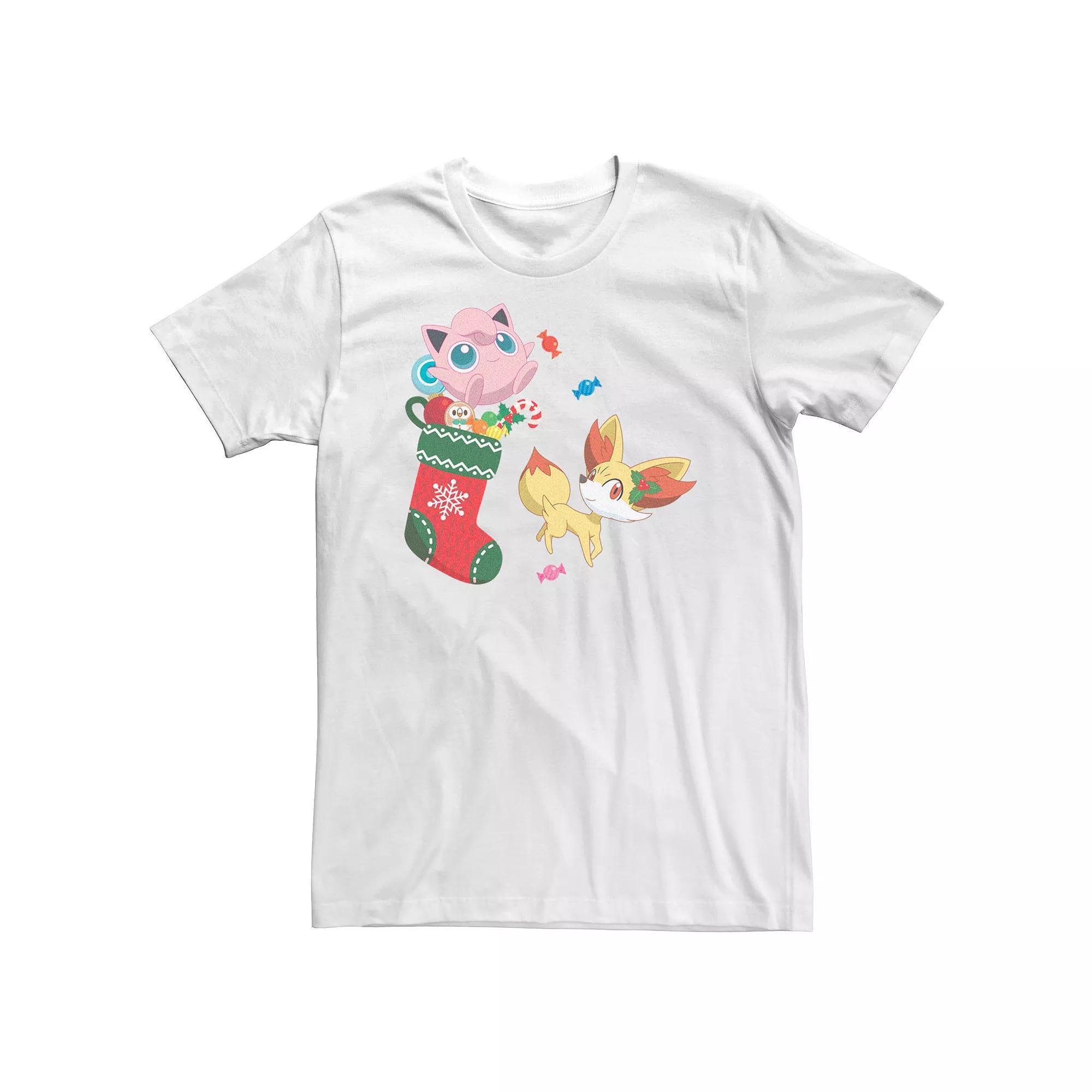 Big & Tall Pokemon Christmas Socking Jigglypuff Fennekin Tee, Men's, Size: 3XL, White Product Image