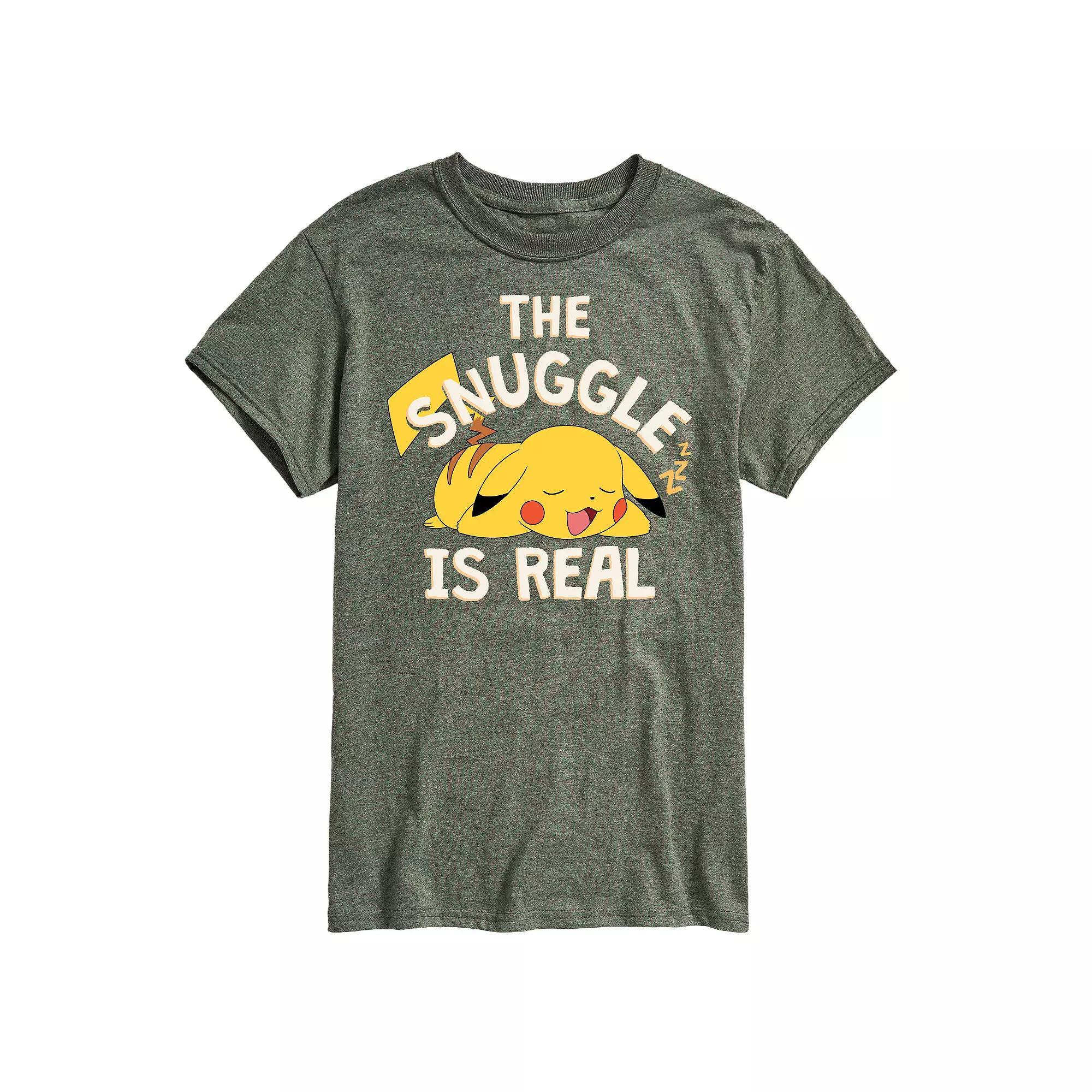 Mens Pokemon The Snuggle Pikachu Tee Grey Green Product Image